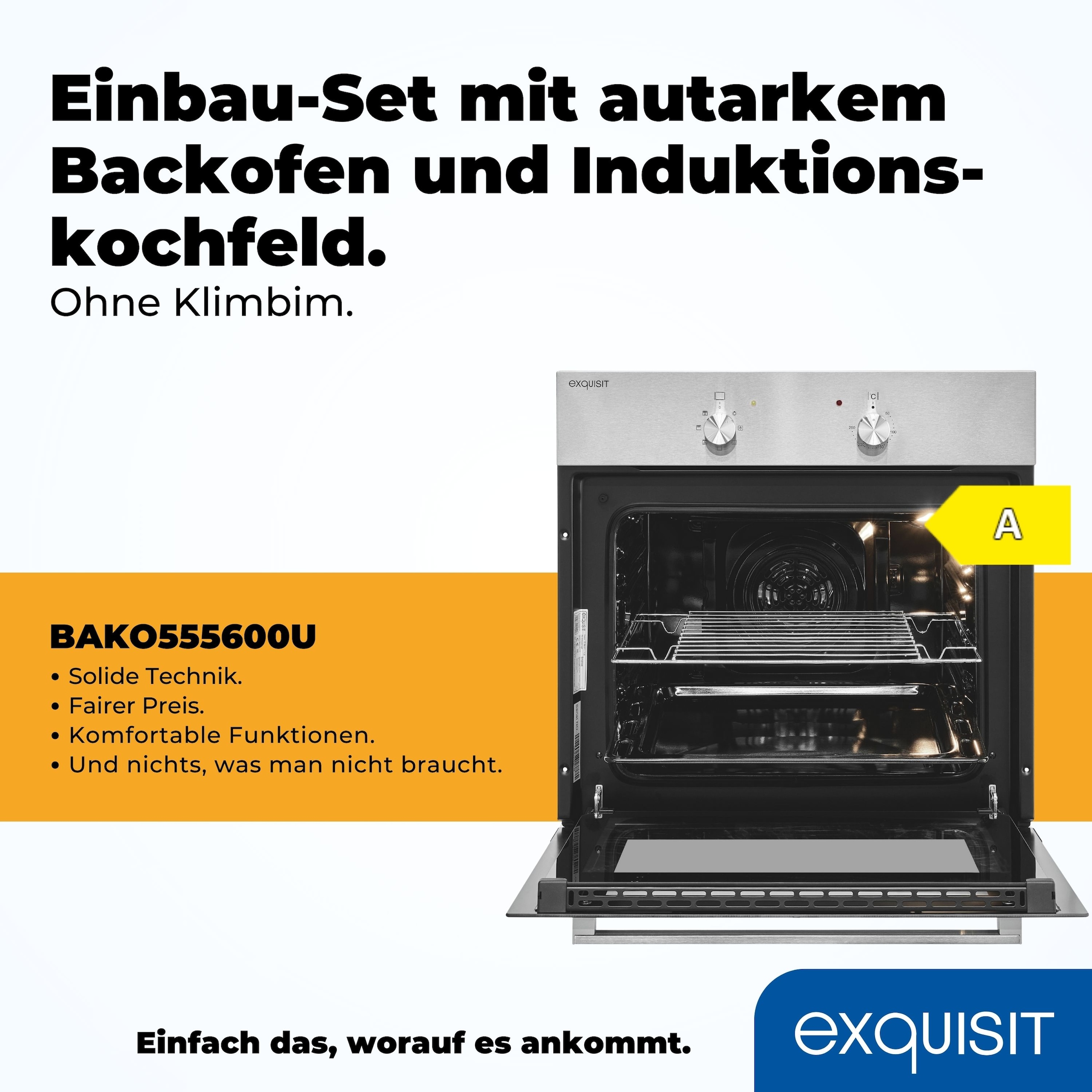 exquisit Backofen-Set »BAKO555600U«, autark einbaubar-Ofen mit Umluft,Kochfeld mit Sensorbedienung