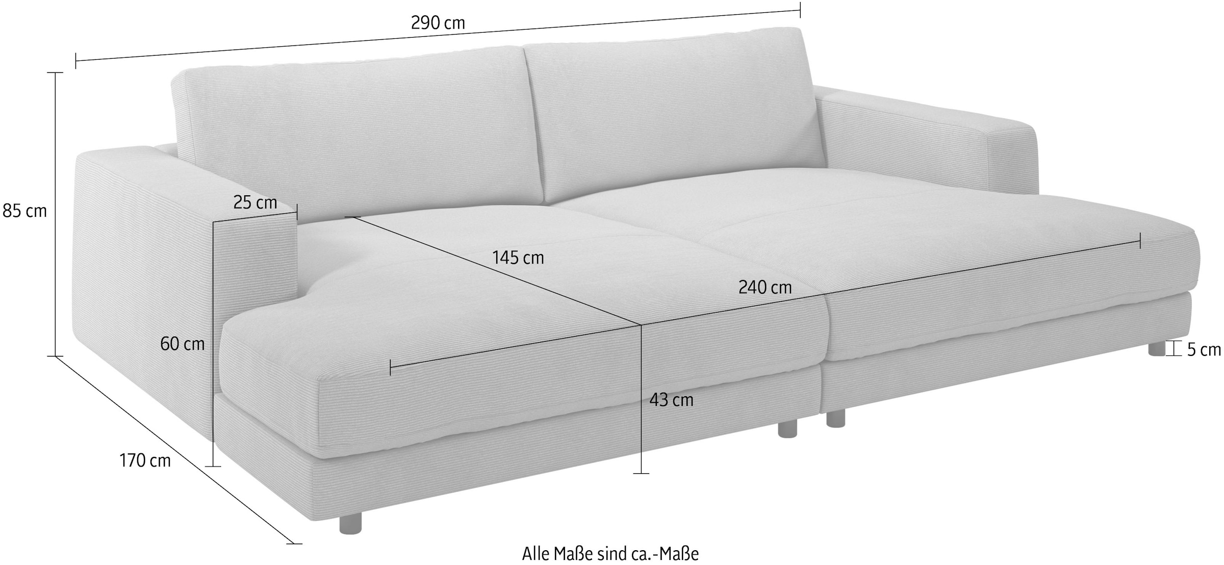 Places of Style Loungesofa »Enisa, B/T/H: 290/170/85 cm«, Zeitloses und stylisches Loungemöbel, Mega-Sofa, Big-Sofa XXL