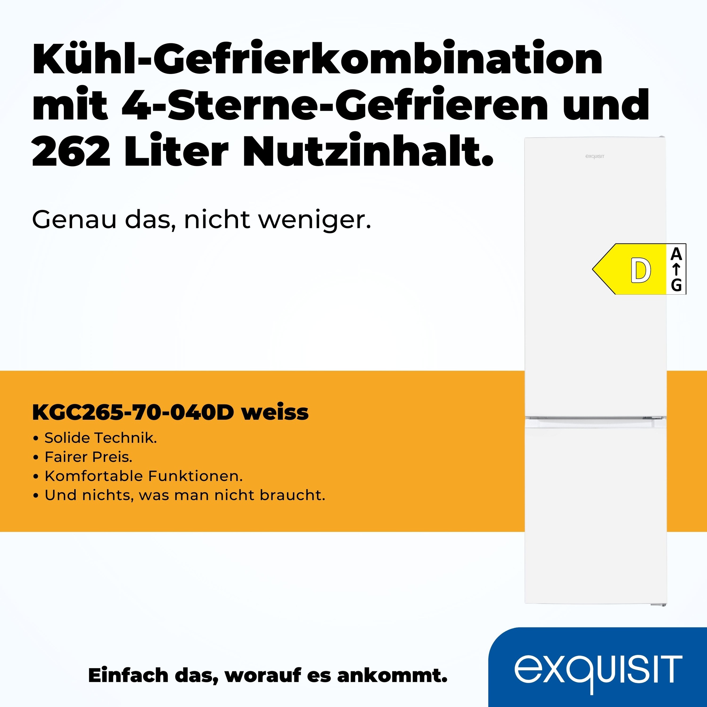 exquisit Kühl-/Gefrierkombination »KGC265-70-040D weiss«
