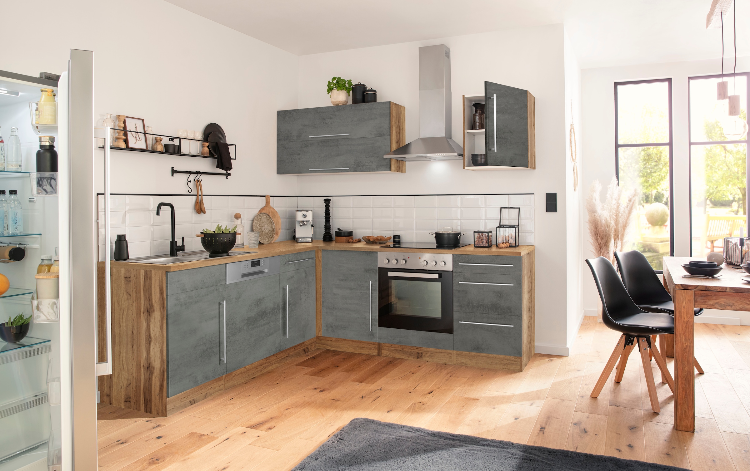 KOCHSTATION Winkelküche »Samos«, mit E-Geräten, Stellbreite 220/220 cm