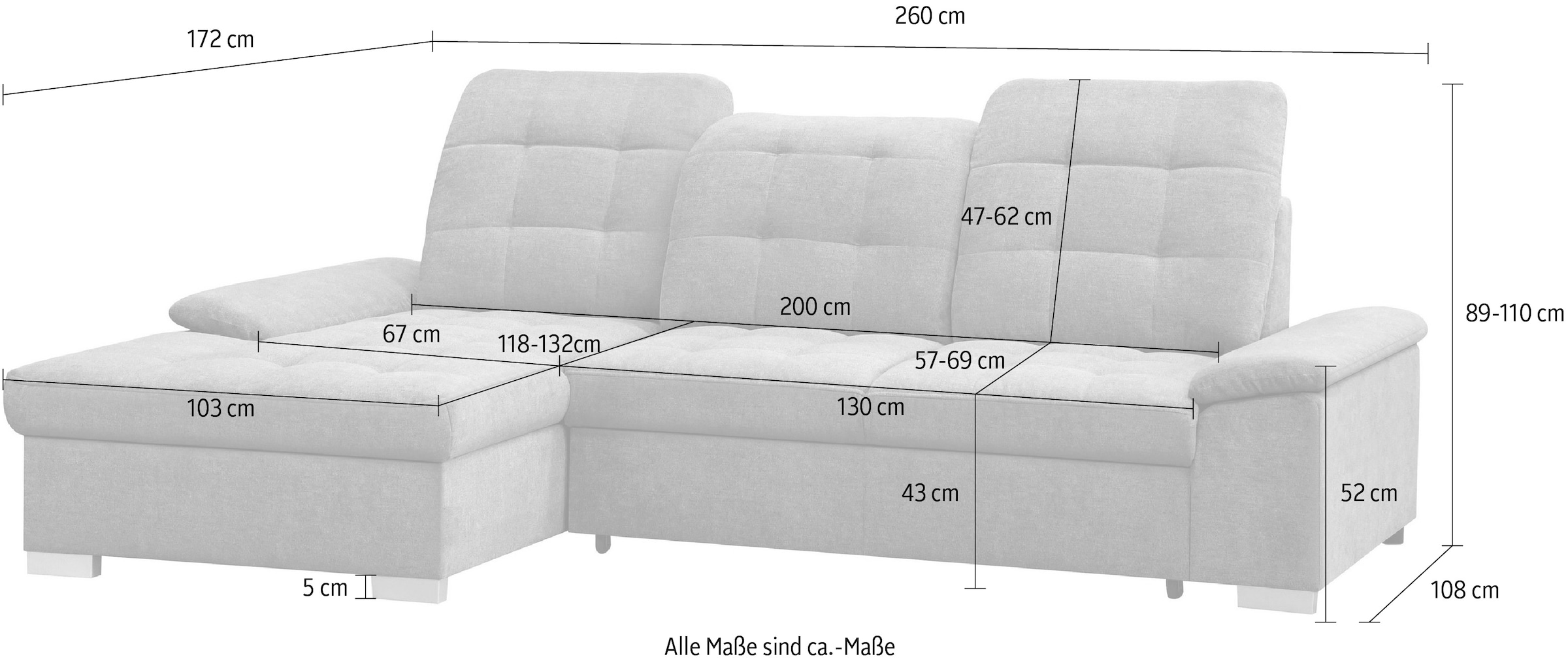 WERK2 Ecksofa Carmen, Sofa, Eckcouch mit Schlaffunktion, Bettkasten und Sitztiefenverstellung