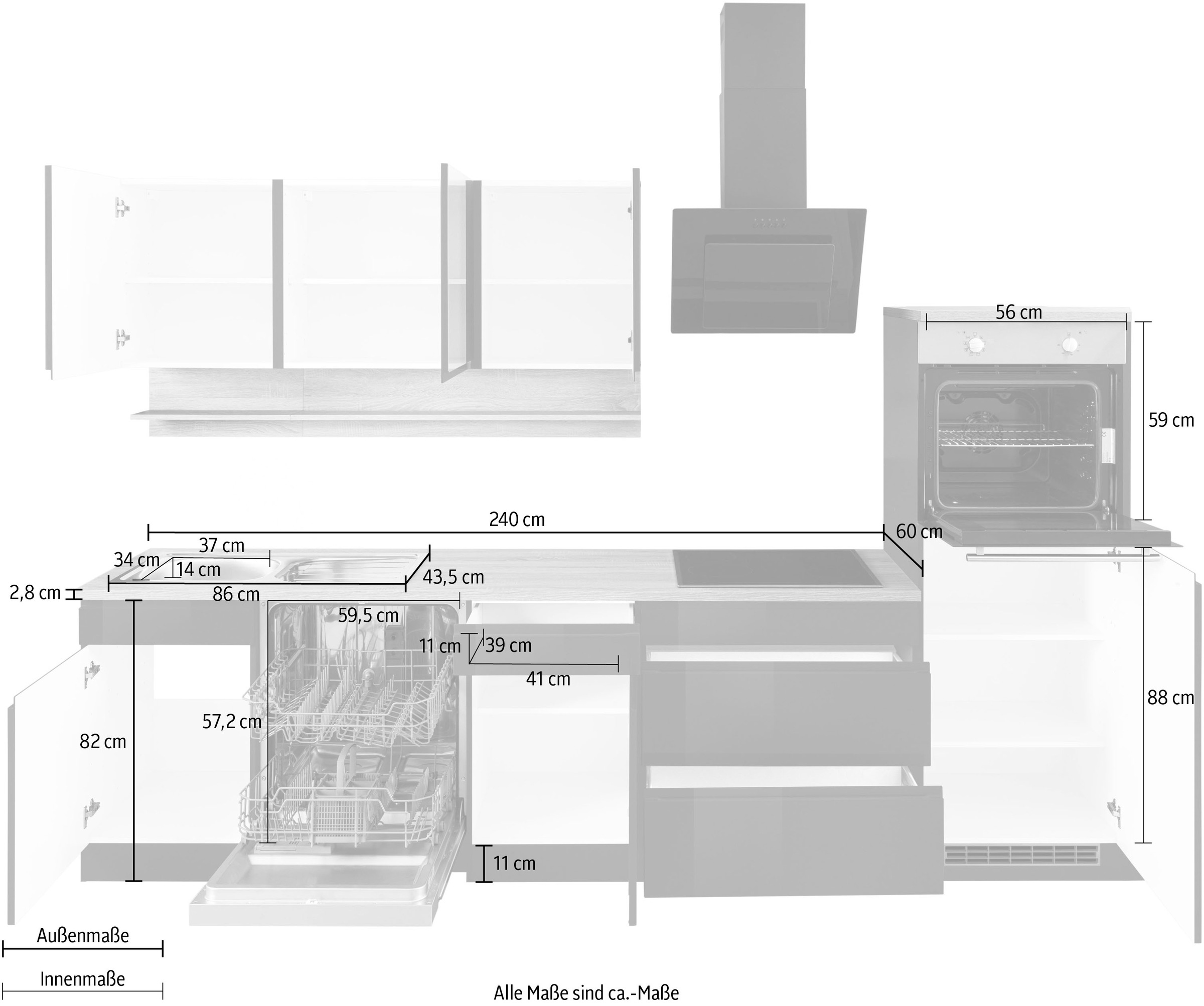 KOCHSTATION Küchenzeile »KS-Virginia«, Breite 300 cm, ohne E-Geräte