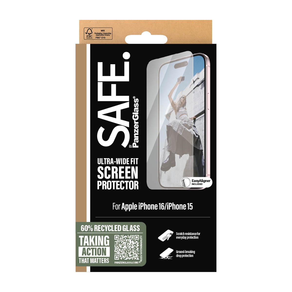 SAFE by PanzerGlass Displayschutzglas »Ultra-Wide Fit Screen Protection«, für Apple iPhone 16-Apple iPhone 15, Displayschutzfolie, Schutzfolie, Bildschirmschutz, kratz- & stoßfest