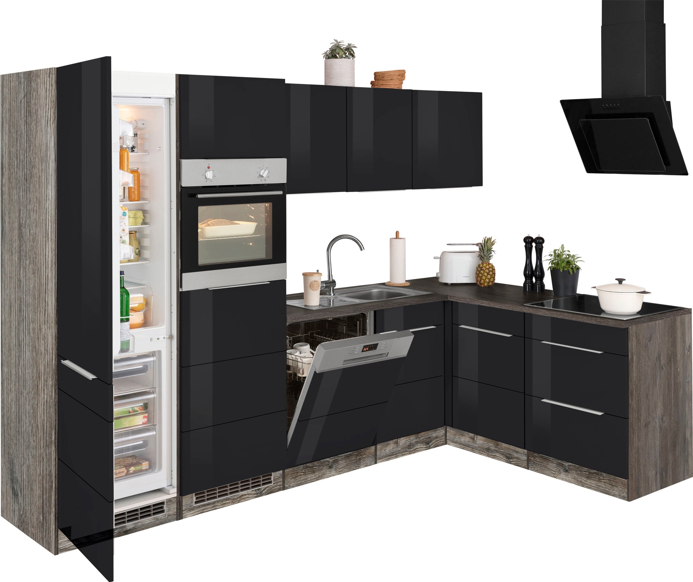 KOCHSTATION Winkelküche »KS-Brindisi Stellbreite 290/170 cm« wahlweise mit E-Geräten und Induktion, mit MDF-Fronten