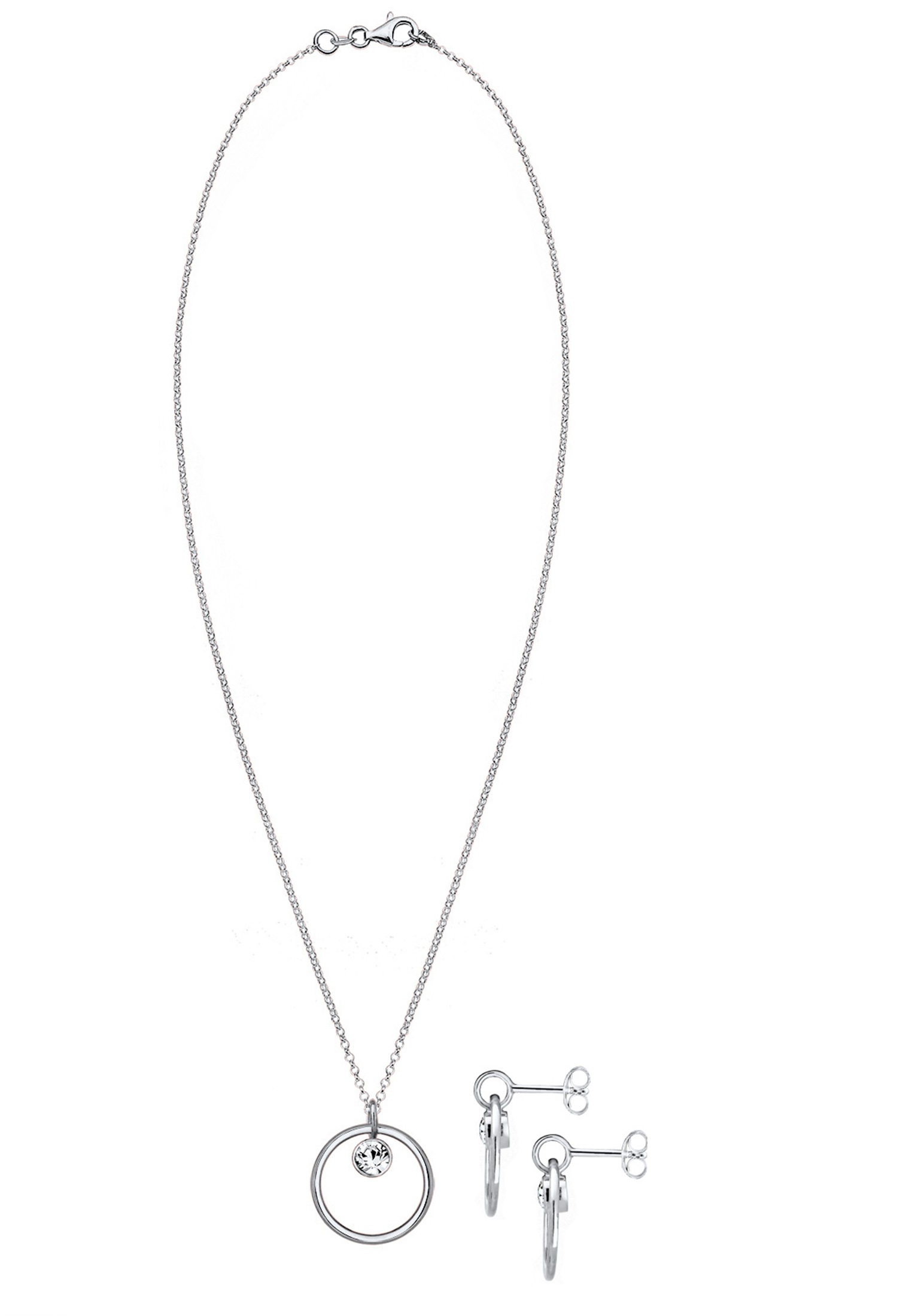 Elli Ohrring und Ketten Set »Schmuckset Kreis Glas Kristalle Weiß 925 Sterling Silber« ()