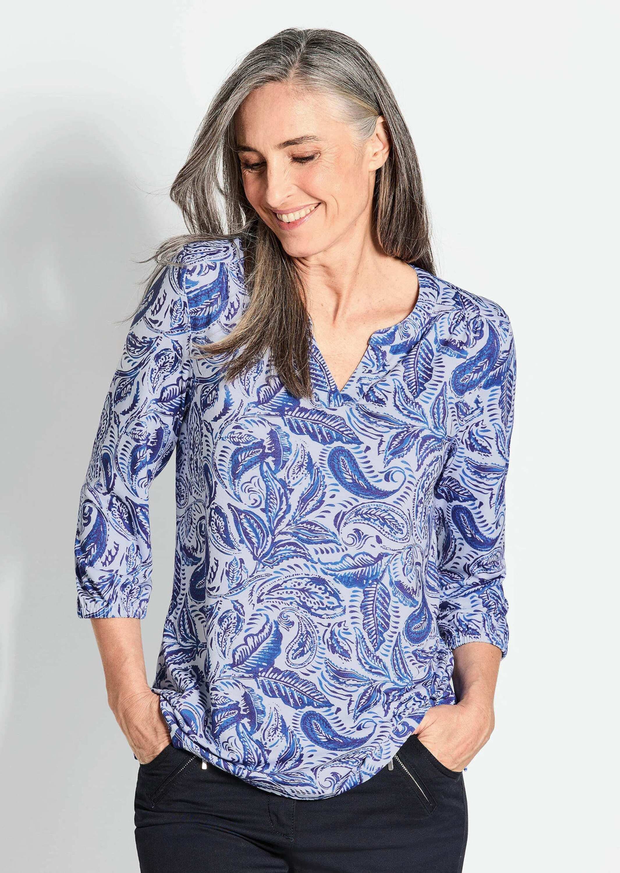 GOLDNER Schlupfbluse »Bluse mit Muster, Halbarm«
