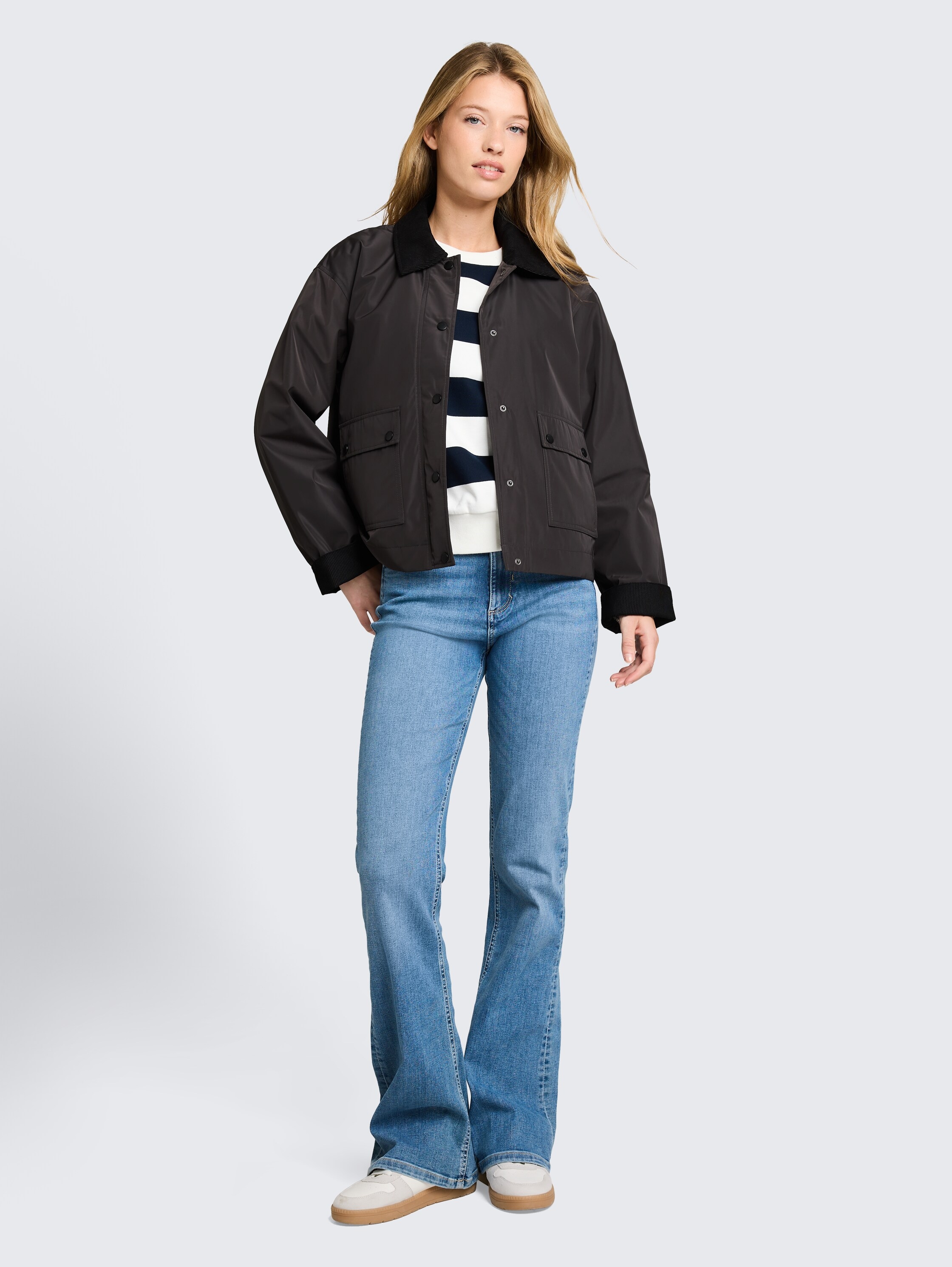 TOM TAILOR Denim Blouson ohne Kapuze Ärmel mit Aufschlag und Druckknopf-Verschluss