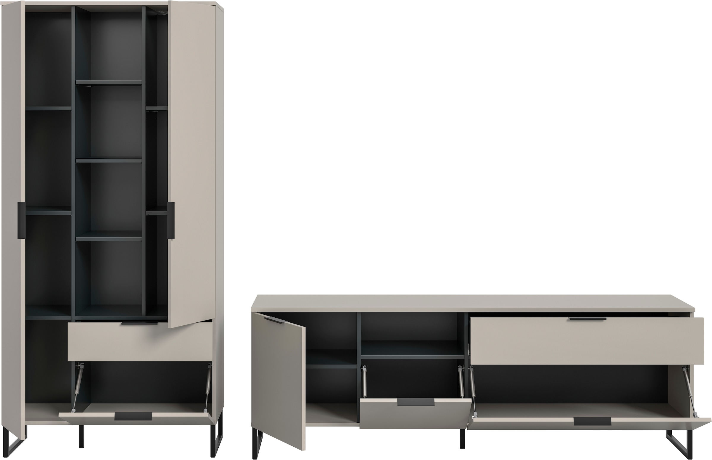 INOSIGN Wohnwand »ADIO, Breite 290 cm, 2-teiliges Set, mit Metall-Kufenfüße« Set, bestehend aus: Mehrzweckschrank und Lowboard, 2 Stk. tlg.