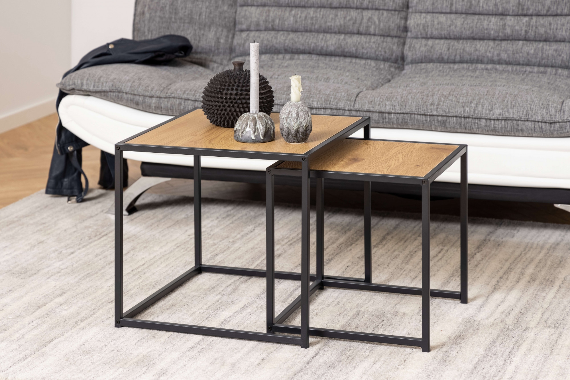 ACTONA GROUP Couchtisch »Seaford, TOPSELLER!«, (Beistelltisch, Sofatisch), Couchtisch-Set, Wildeiche-Optik, Gestell aus Stahl, Satz mit 2 Teilen