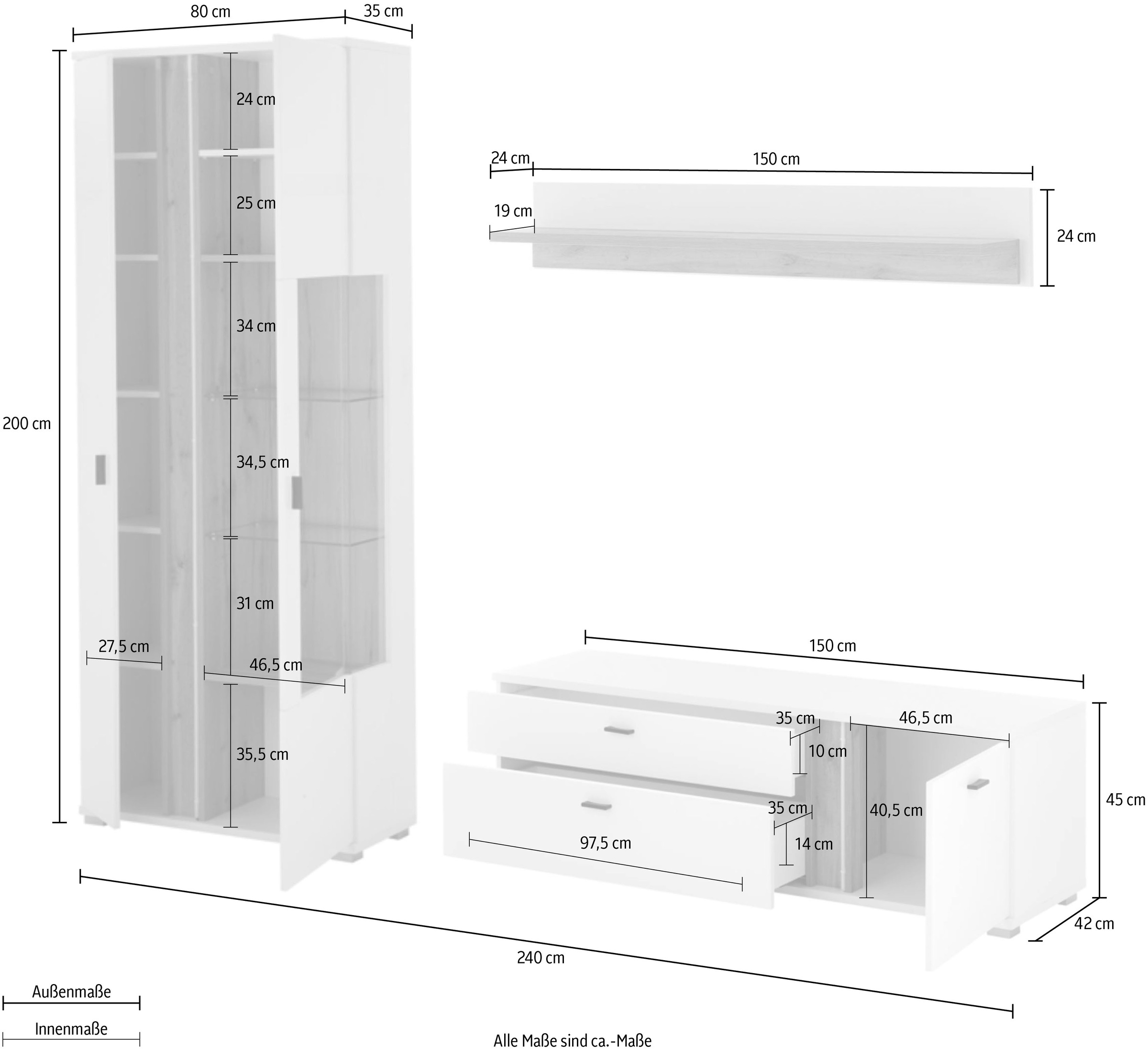 Home affaire Wohnwand »LONG ISLAND« Set, 3 Stk. tlg.