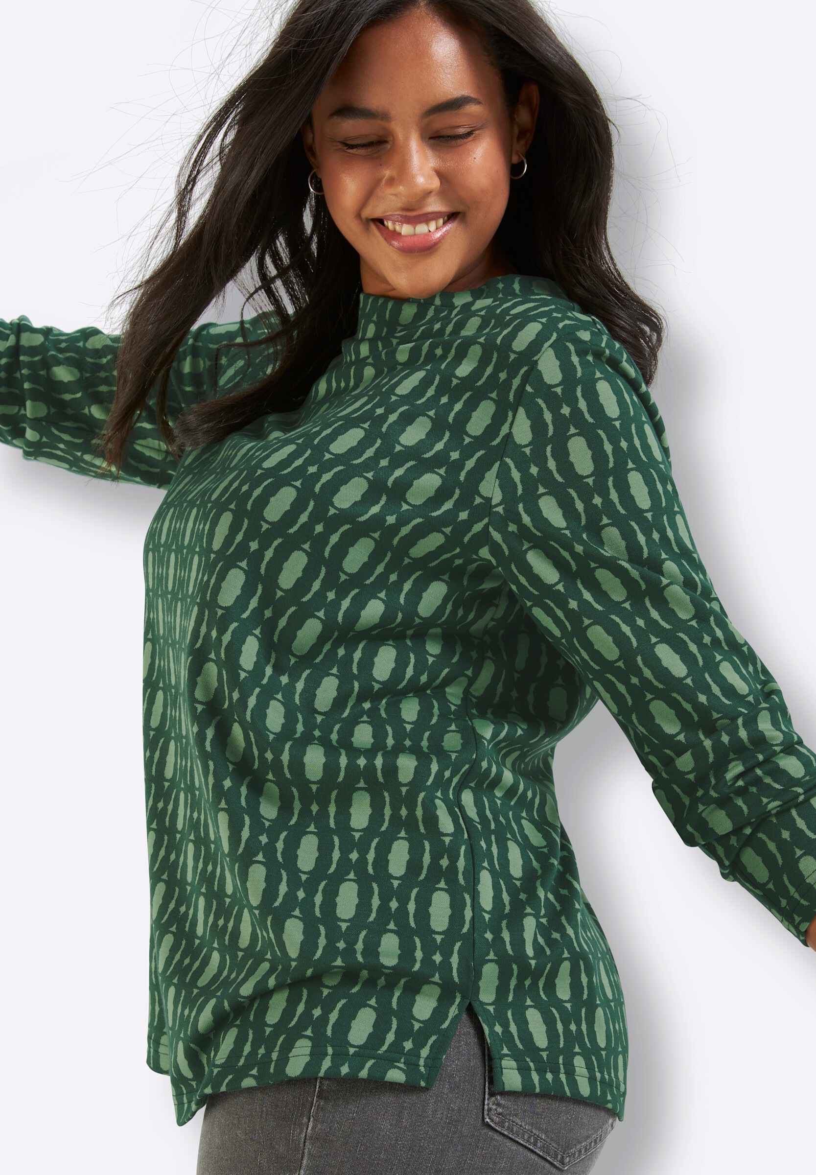Sheego Sweatshirt »Jacquard-Shirt Langarmshirt mit Jacquard-Muster«
