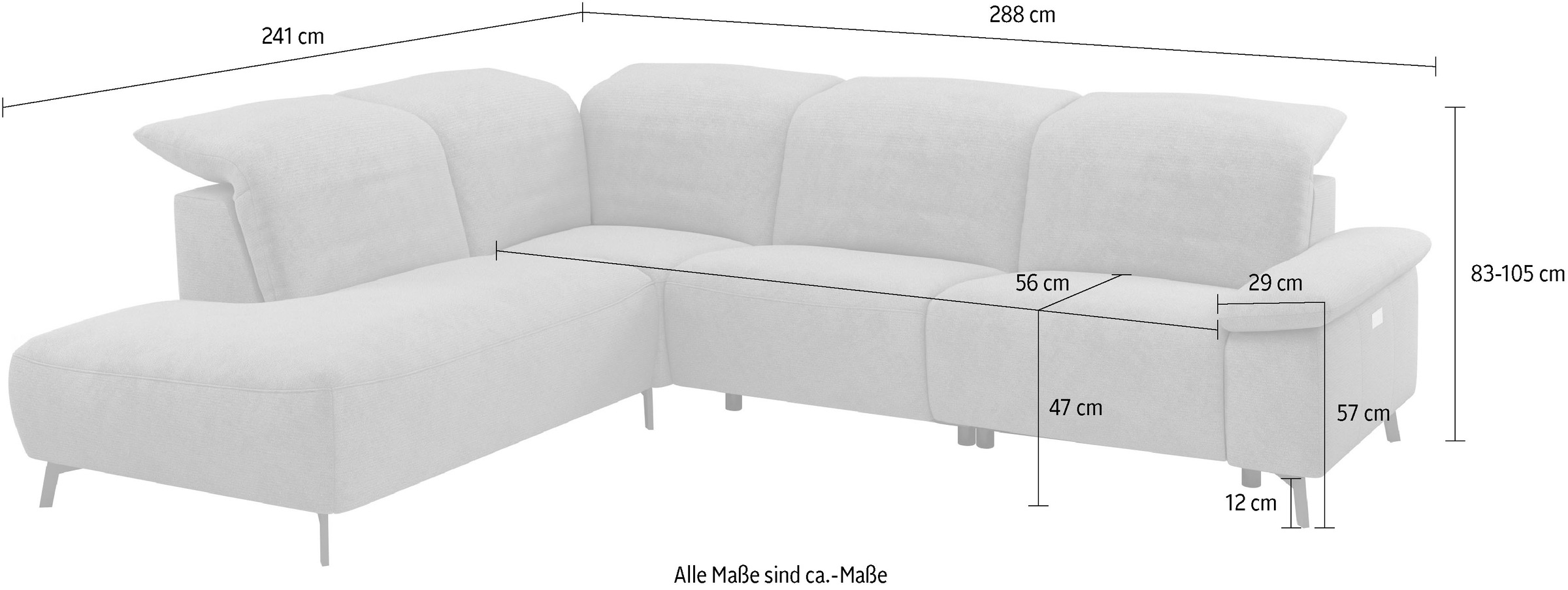 Musterring Ecksofa »MR 370, intelligenter Komfort im modernen Design« Optionale Relaxfunktion, flexible Kopfteile & klappbare Armlehnen