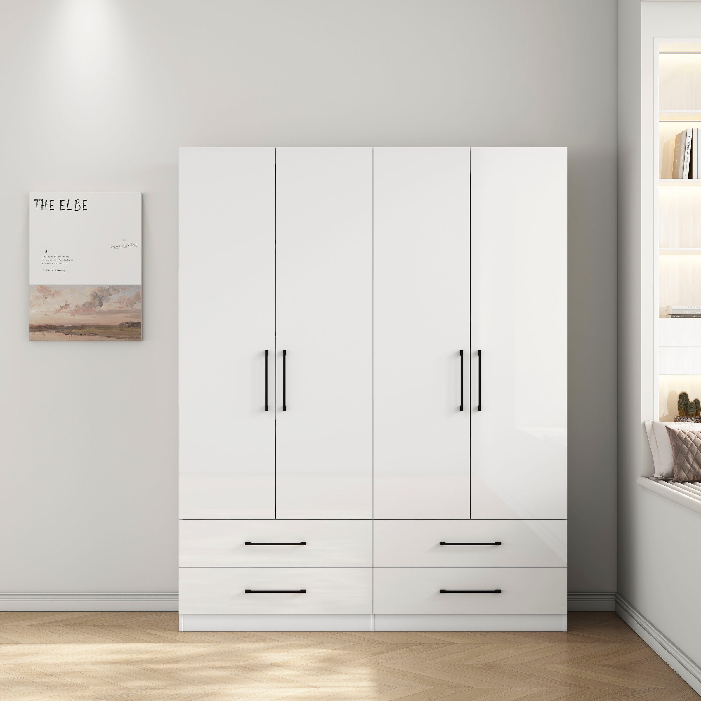 OTTO home Kleiderschrank "Sylt Schlafzimmerschrank Garderobe Schrank hochglanz" Drehtürenschrank mit 4 Schubladen und 4 Türen, Schrank in Breite 160 mit viel Stauraum