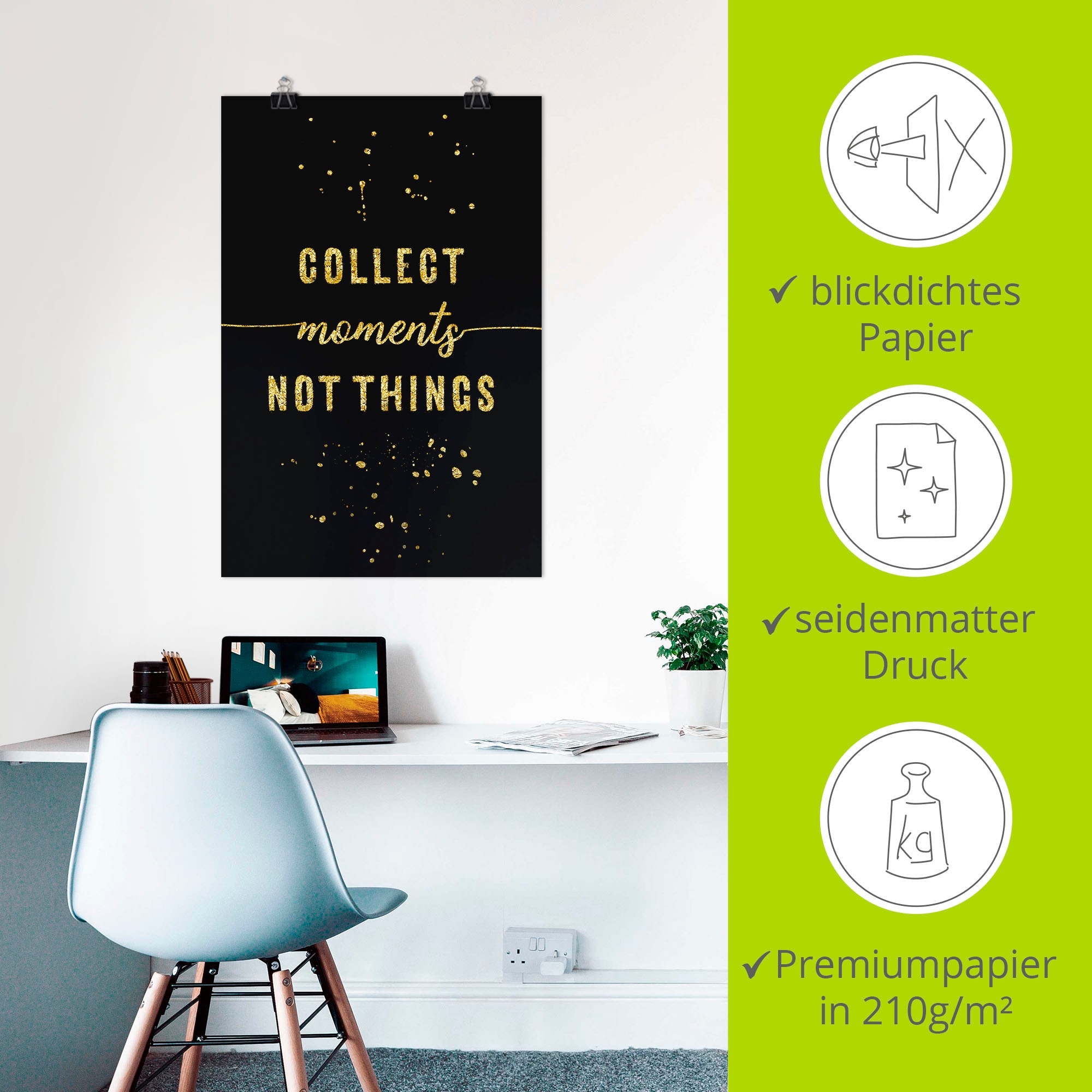 Artland Wandbild »GOLD Sammle Momente, keine Dinge«, Sprüche & Texte, (1 St.), als Leinwandbild, Poster in verschied. Größen