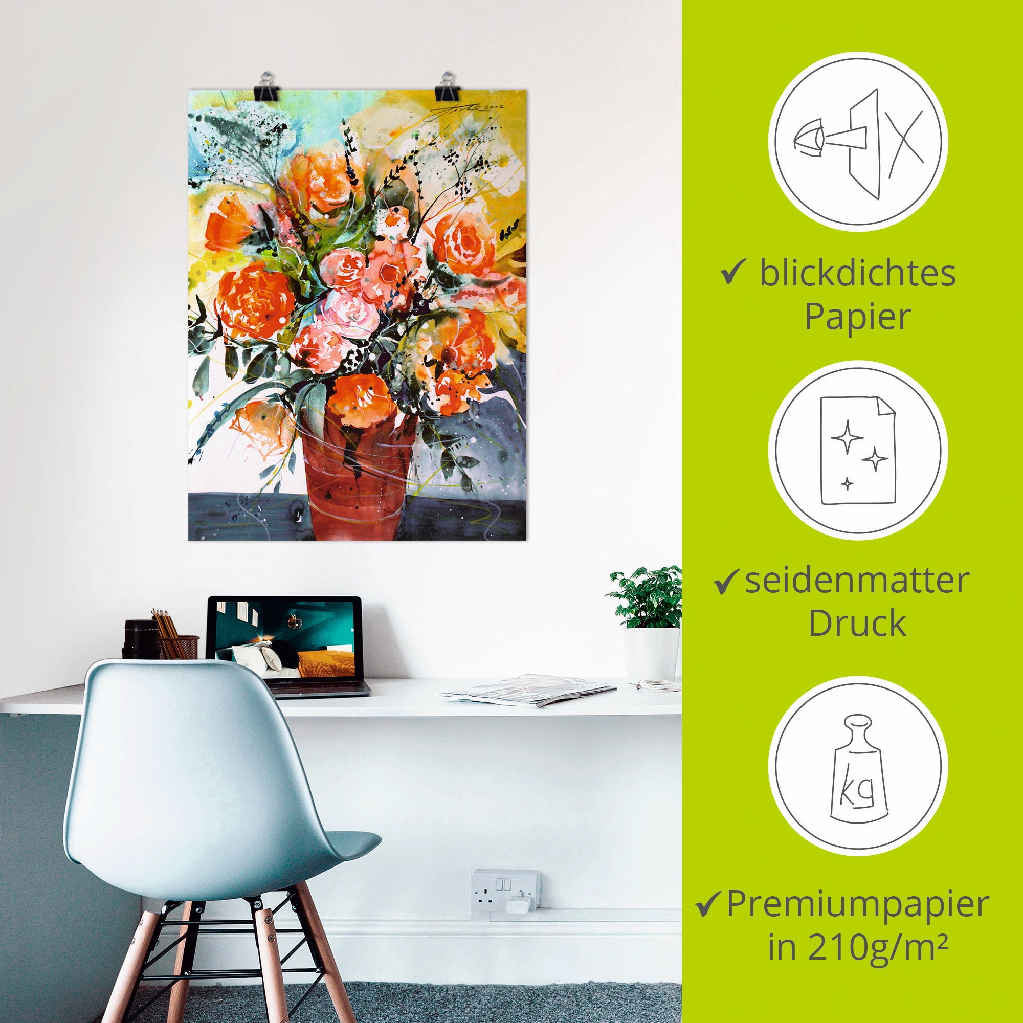 Artland Poster »Rosen in brauner Vase« Blumen 1 Stk. tlg. ohne Rahmen