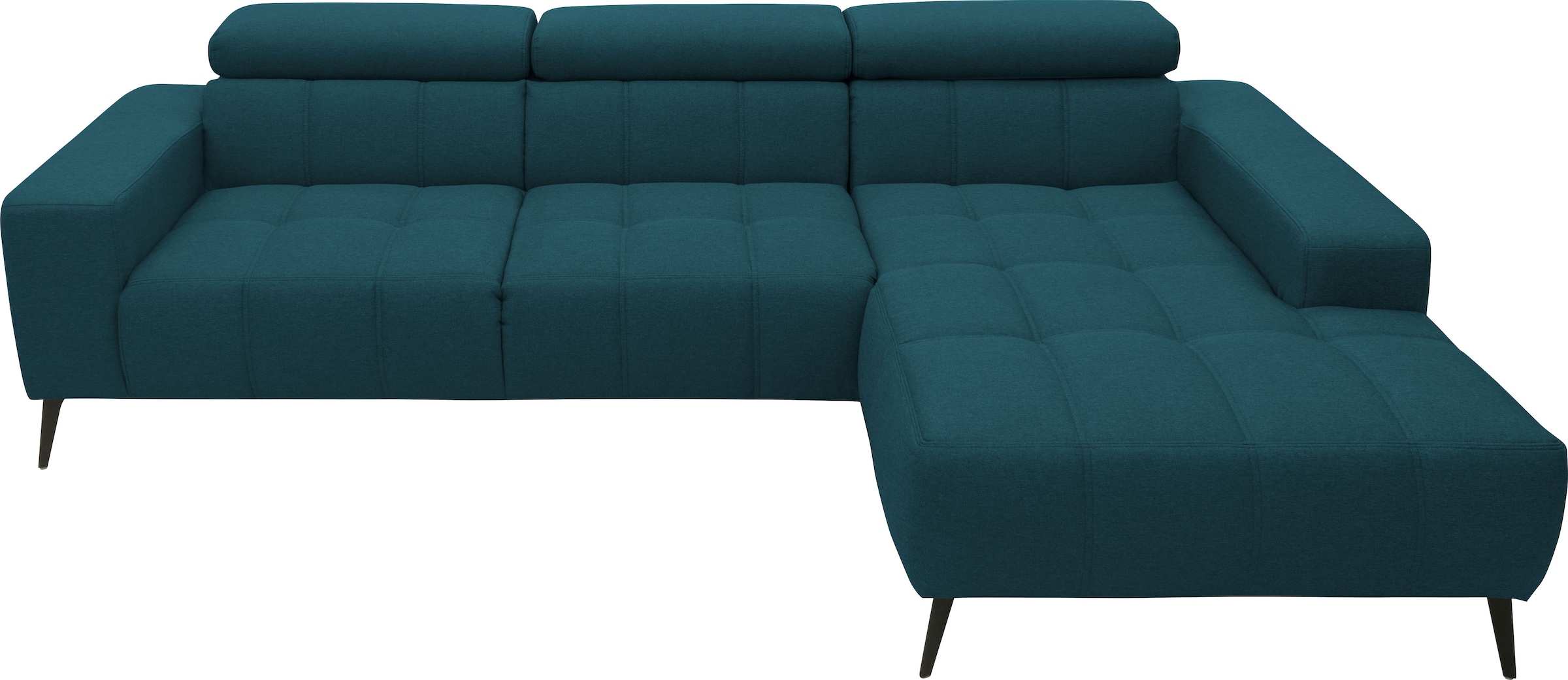 DOMO collection Ecksofa »Trento L-Form, mit Kufenfuß oder Einzelfuß«, wahlweise mit Kopfteilverstellung, Recamiere links/rechts bestellbar
