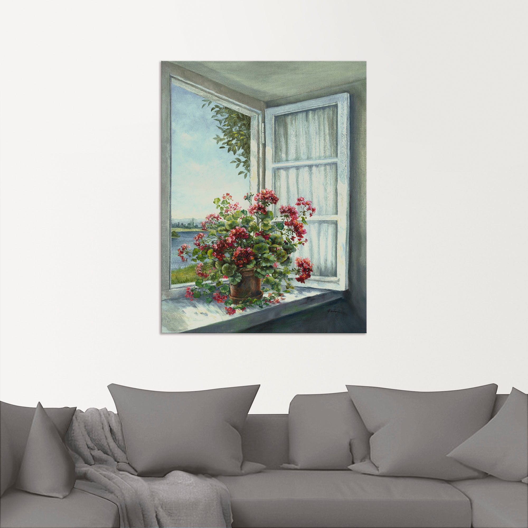 Artland Wandbild »Geranien am Fenster«, Blumen, (1 St.), als Alubild, Outdoorbild, Leinwandbild, Poster, Wandaufkleber