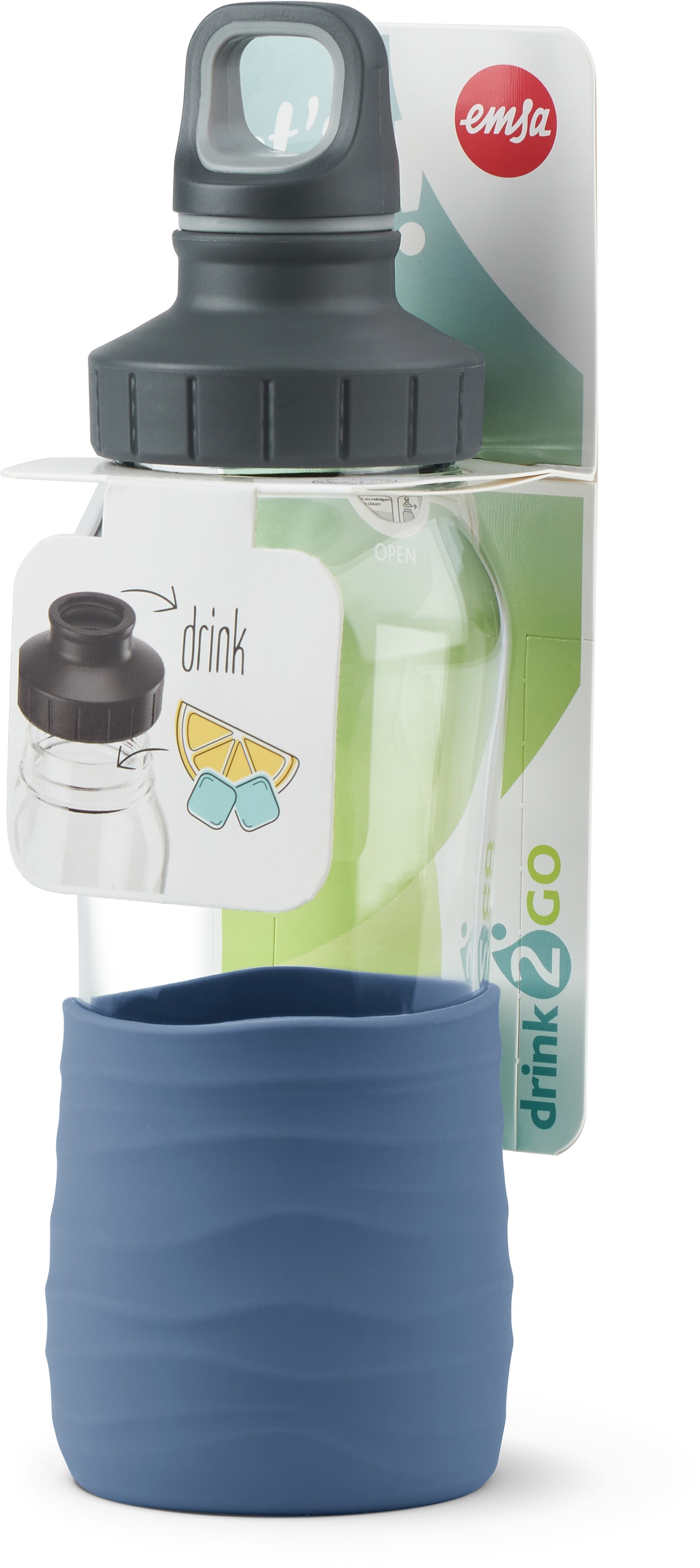 Emsa Trinkflasche »Drink2Go«, (1 tlg.), Schraubverschluss, dicht/hygienisch/rein, Silikonmanschette, 500 ml