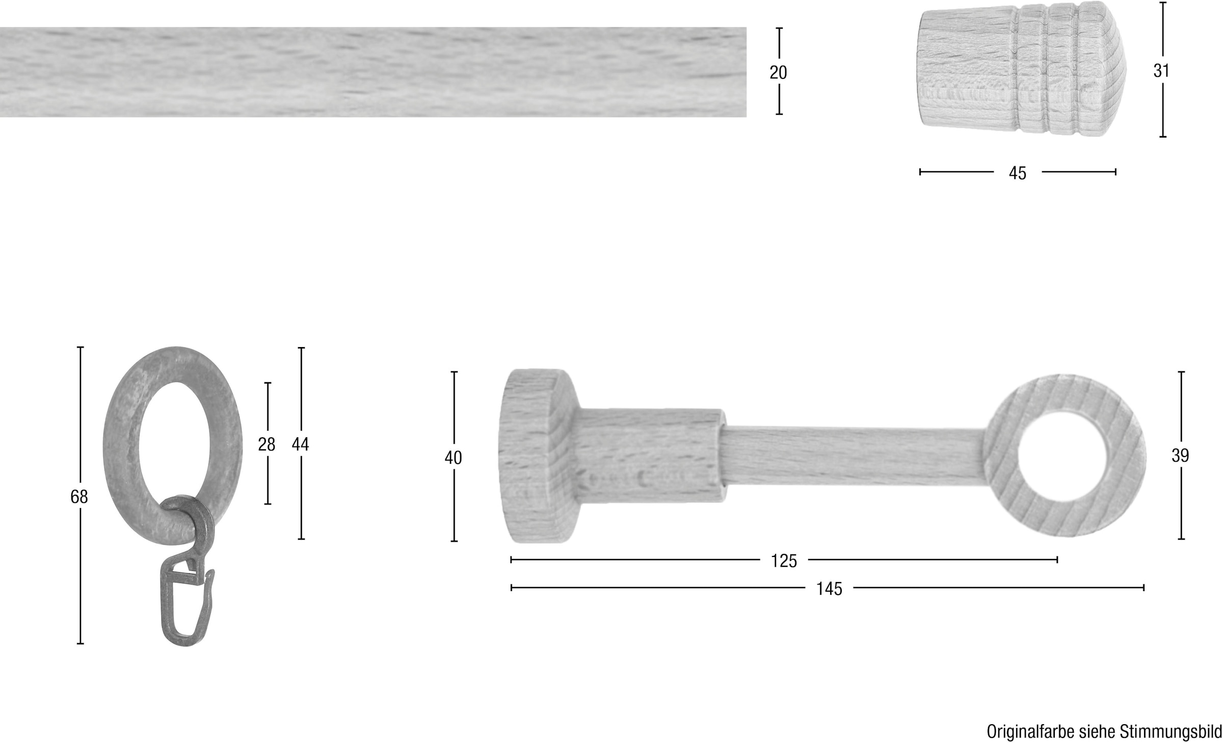 GARESA Gardinenstange »Sandri Vollrund, Endknopf Verus« 1 läufig-läufig Wunschmaßlänge Vorhanggarnitur aus Holz, verlängerbar, mit Ringe