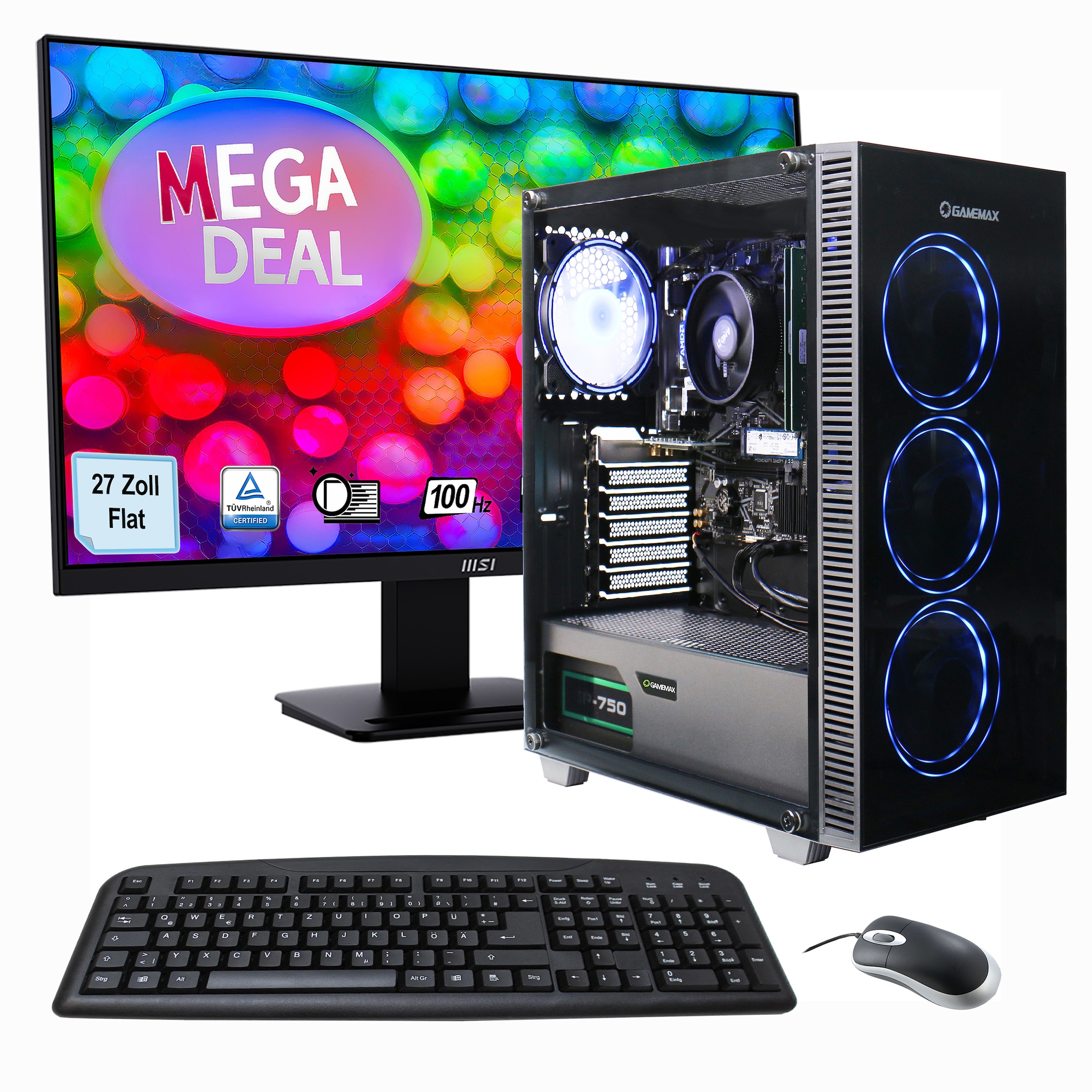 PC-Komplettsystem »MegaDeal Gaming-PC-Set Draco XD«, Windows 11 + MSI PRO MP273ADE...