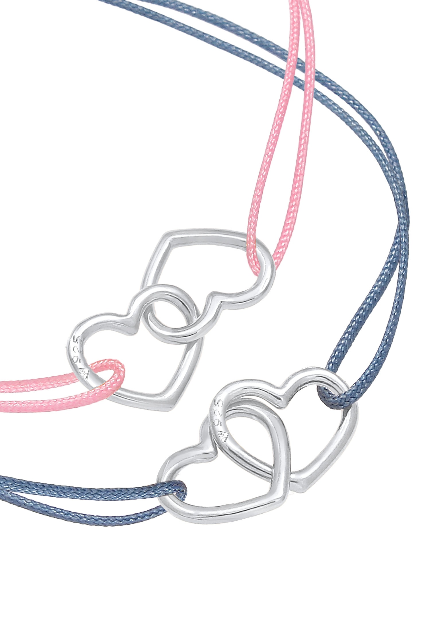 Elli Armketten Set »Armband Kinder Herzen Nylon Bändchen 2er Set 925 Silber«
