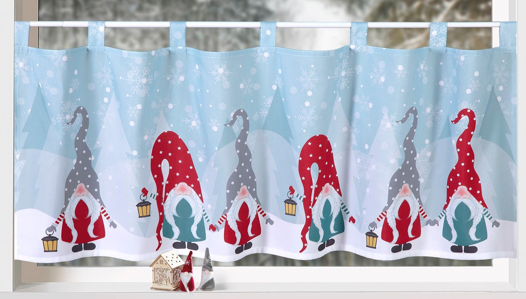 Weckbrodt Scheibengardine »Wichtel Winter«, (1 St.), Bistro, Microsatin, Weihnachten, HxB 45x120cm, Gardine, Store