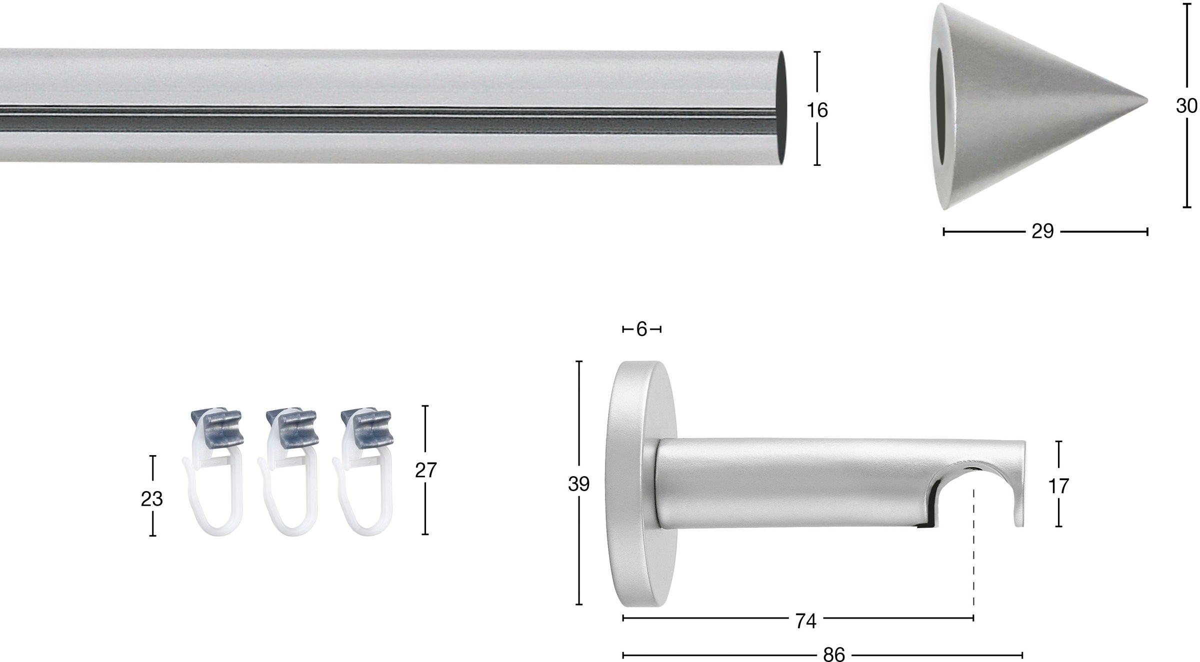 GARESA Gardinenstange »SEFRA« Ø 16 mm 1 läufig-läufig Wunschmaßlänge Vorhanggarnitur,Innenlaufgarnitur, verlängerbar, Endknopf Spitze