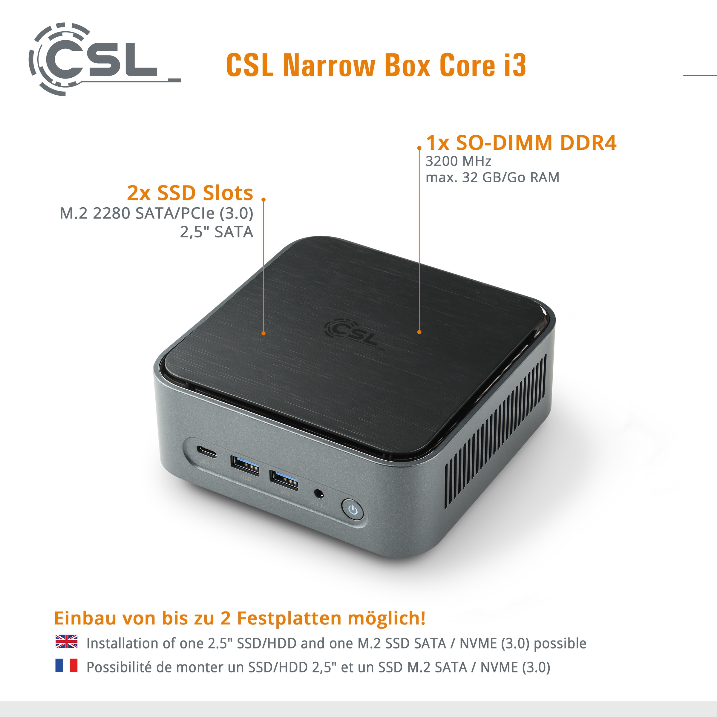 CSL Mini-PC »Narrow Box Intel Core i3 Windows 11«