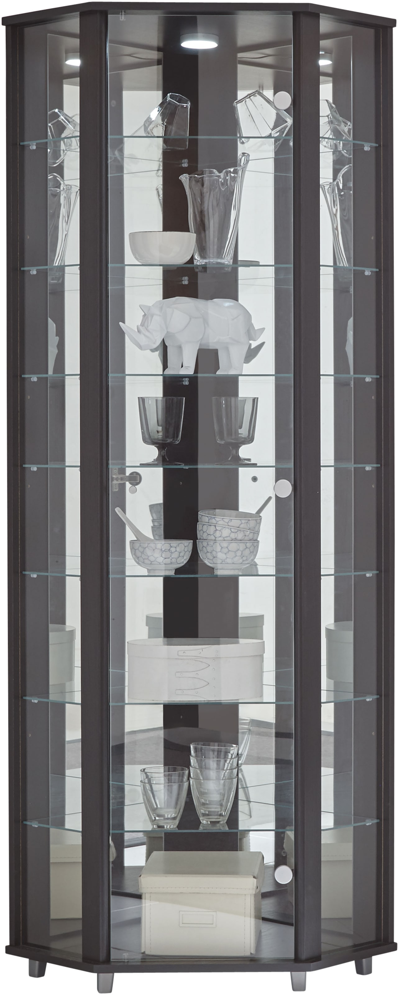 fif möbel Eckvitrine »TRIO Höhe ca. 172 cm, ink. Beleuchtung« Eckvitrine/Glasvitrine 1x Glastür, perfekt für Sammler, Sammlervitrine
