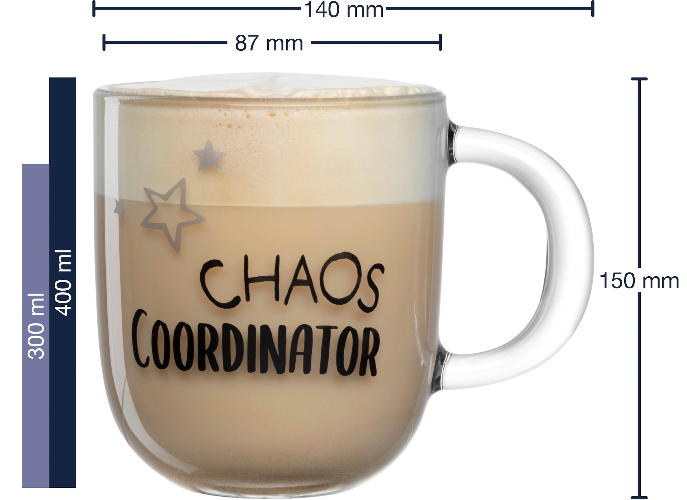 LEONARDO Kaffee-Glastassen-Set "CHAOS COORDINATOR", 4er-Set, 400ml, spülmaschinengeeignet