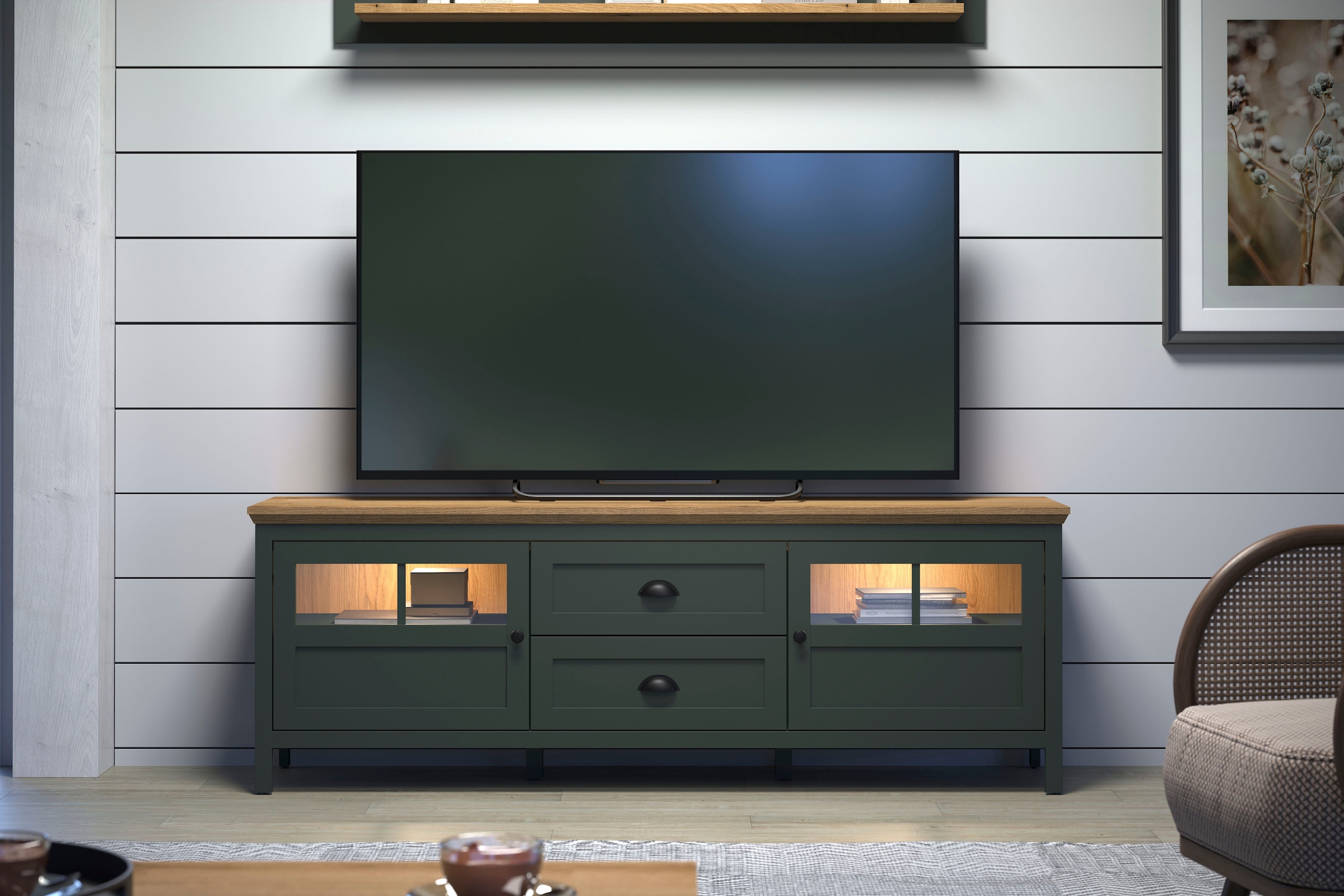 Home affaire TV-Board »Vienna« 1 Stk. tlg. Lowboard mit Beleuchtung und Vollauszug-Schublade - B/T/H 184/45/64 cm