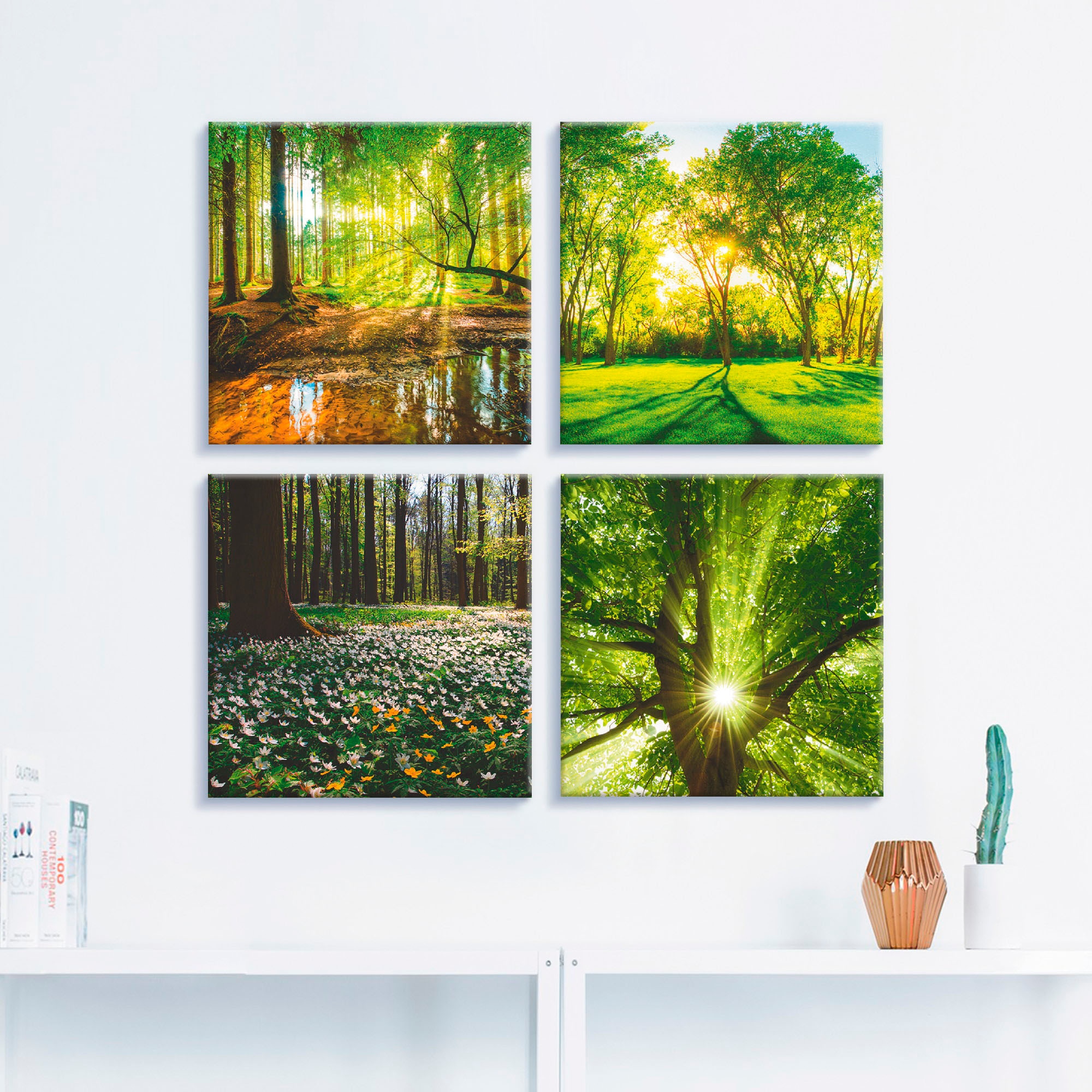 Artland Leinwandbild »Wald Bach Frühling (4 Windrosen Größen Set, Rechnung auf 4er Sonne St.), verschiedene Wald, Baum«, bestellen