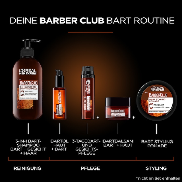 L'ORÉAL PARIS MEN EXPERT Bartpflege-Set »Barber Club Premium«, (5 tlg.),  die ganze Bartpflegeroutine im coolen Jutebeutel mit 3 Jahren XXL Garantie