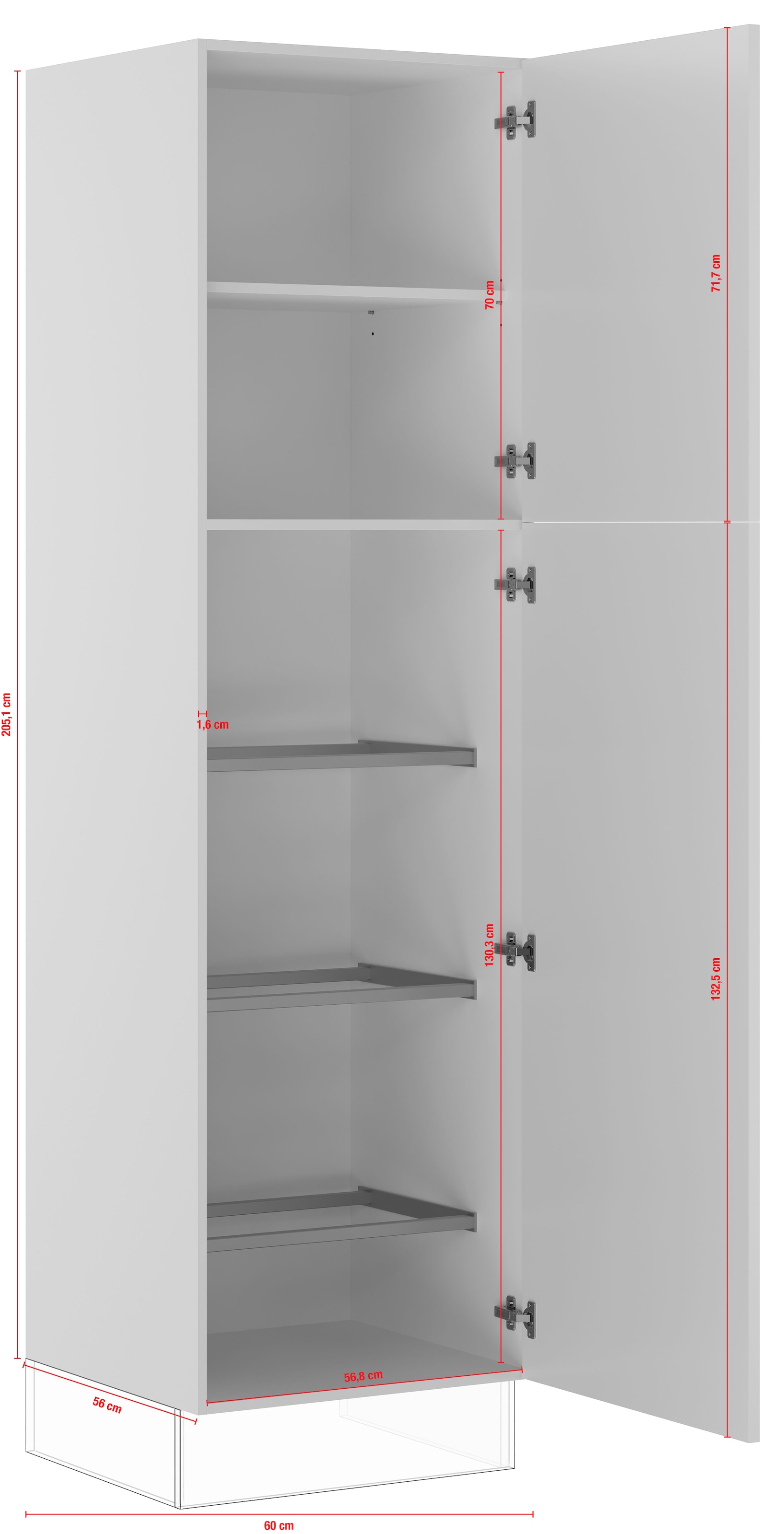 IMPULS KÜCHEN Seitenschrank »"Prag", Breite/Höhe: 60/205,1 cm«, vormontiert, mit Drehtüren, mit verstellbarem Fachboden