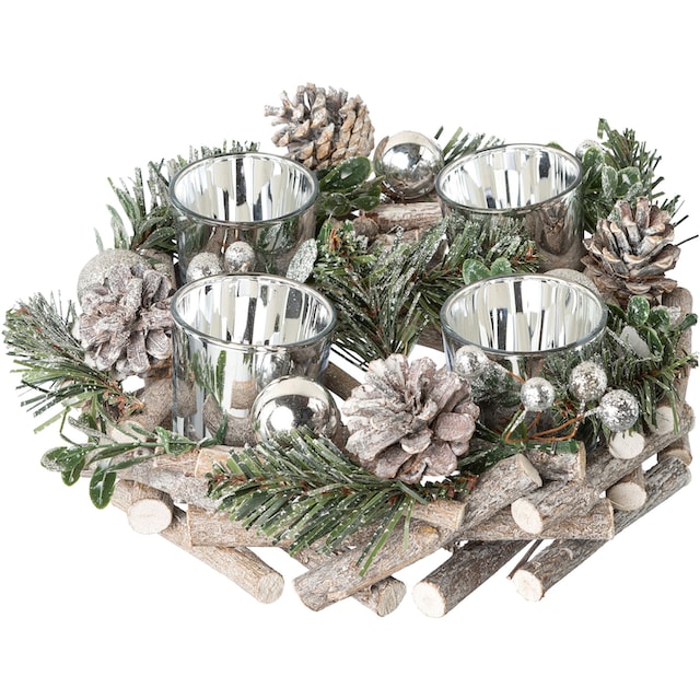 Creativ deco Adventskranz »Weihnachtsdeko«, mit Kugeln, Zapfen und Beeren,  für Teelichter, Ø 23 cm bequem online kaufen