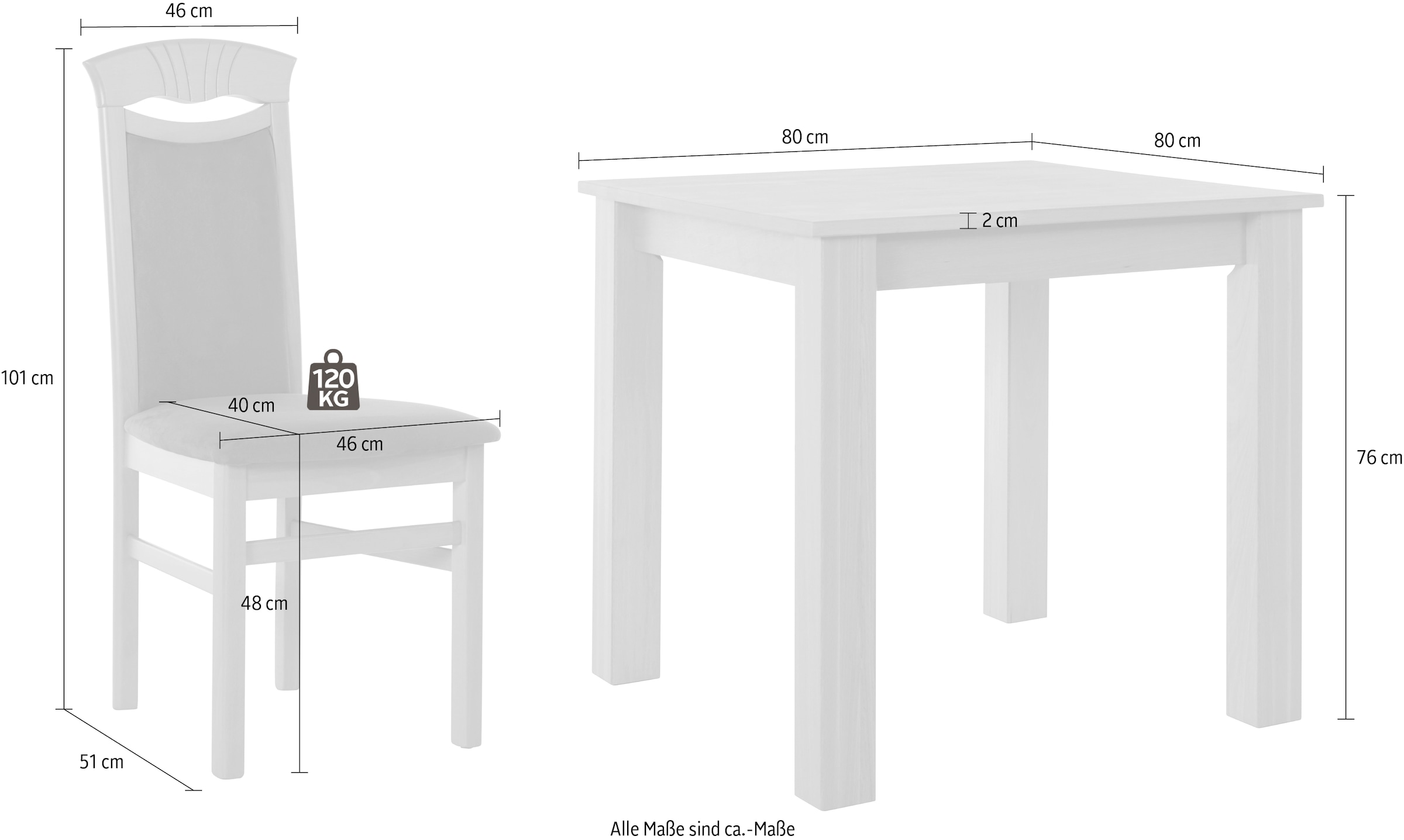 Home affaire Essgruppe »Luisa + Franz Set«, (Set, 3 tlg., 3tlg), Buche Massivholz