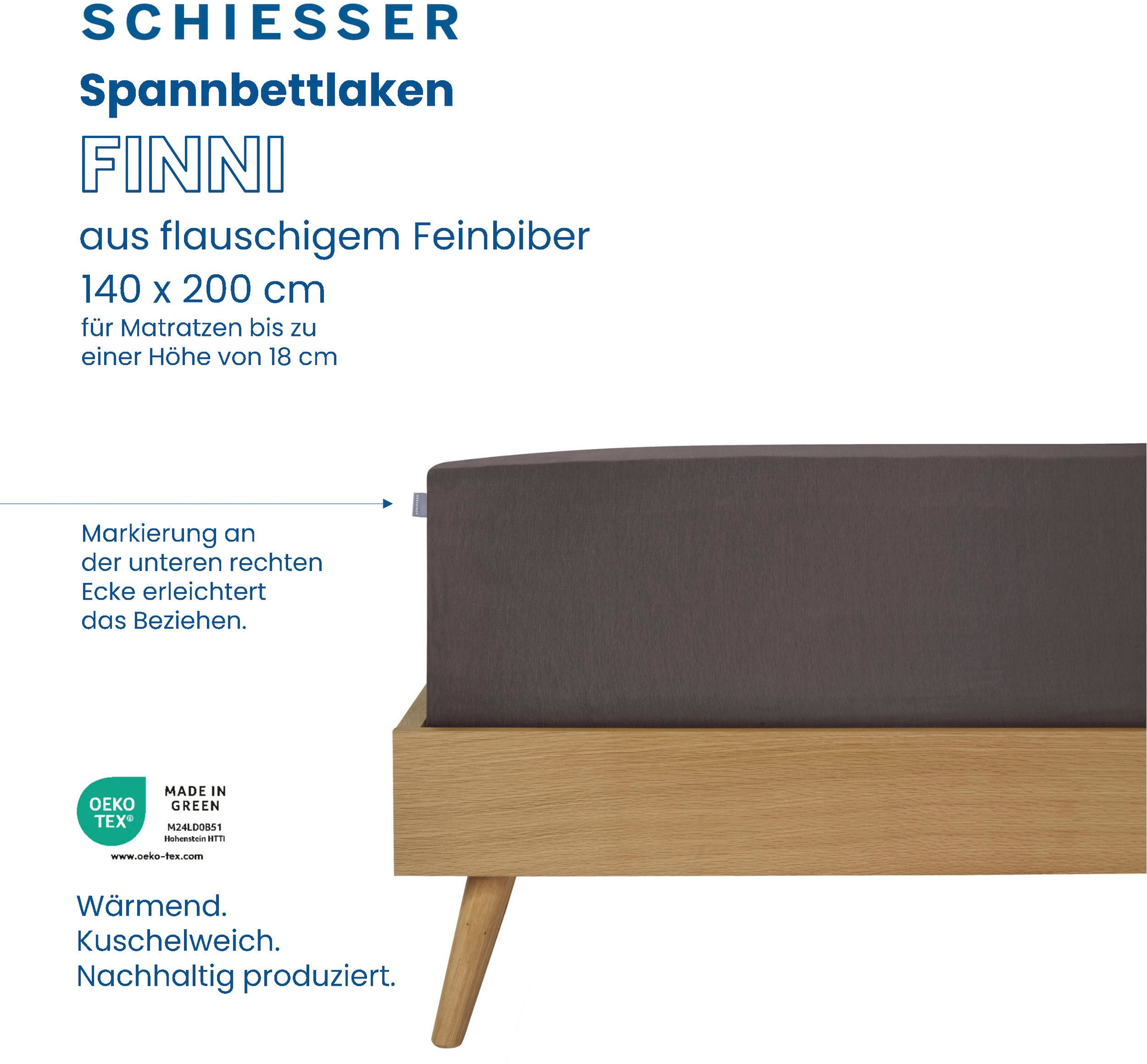 Schiesser Spannbettlaken »Finni aus wärmender Baumwolle«, für Matratzen bis zu 18 cm Höhe, Made in Green