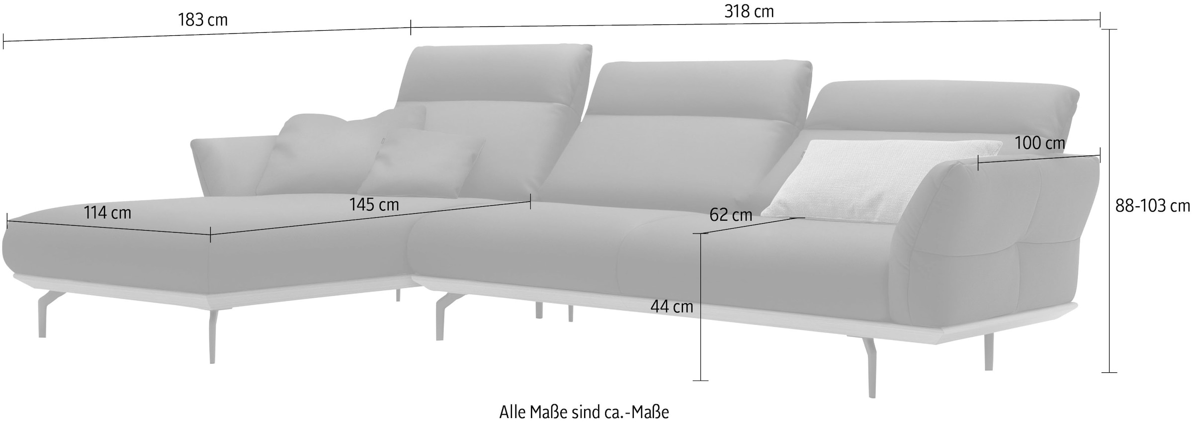 Creation BY ROLF BENZ Ecksofa »CR.460«, Sockel in Nussbaum, Winkelfüße in Umbragrau, Breite 318 cm