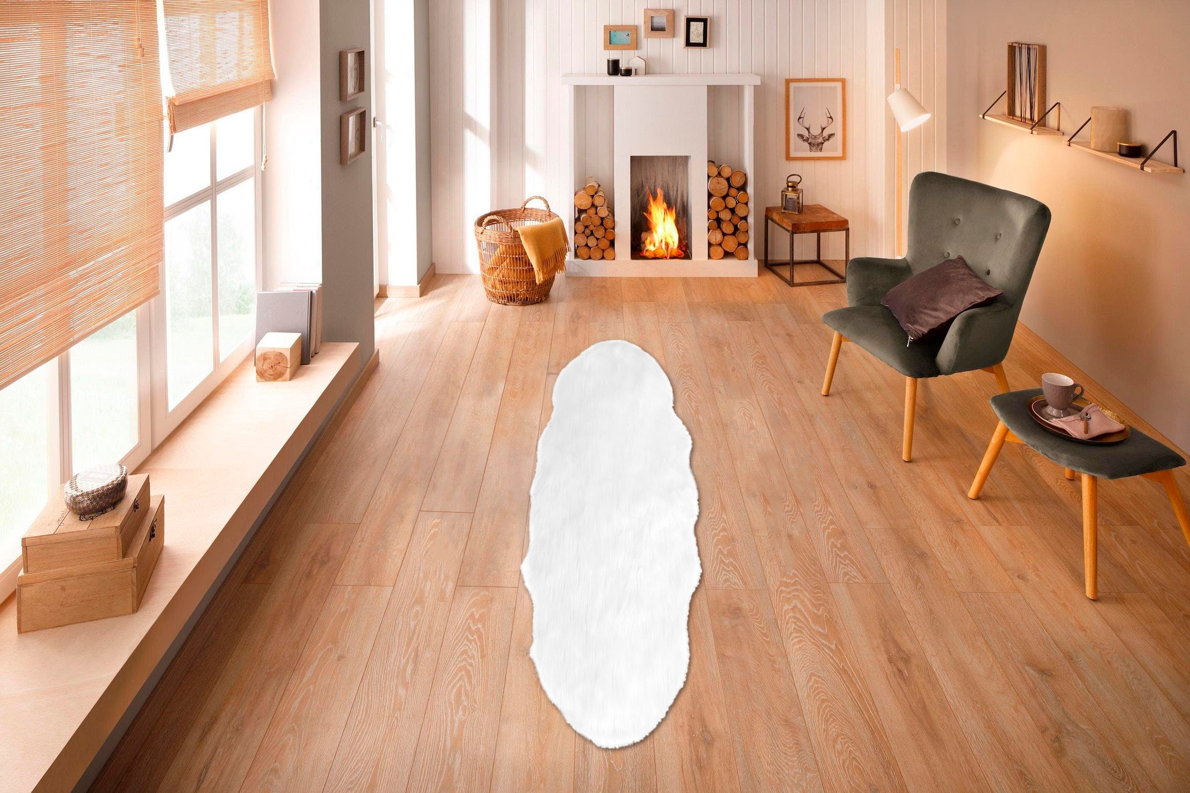 Home affaire Fellteppich »Valeria«, fellförmig, 60 mm Höhe, Kunstfell Teppich rund, besonders weich und flauschig, fußbodenheizungsgeeignet, pflegeleicht, ideale Teppiche für Wohnzimmer, Schlafzimmer und Esszimmer