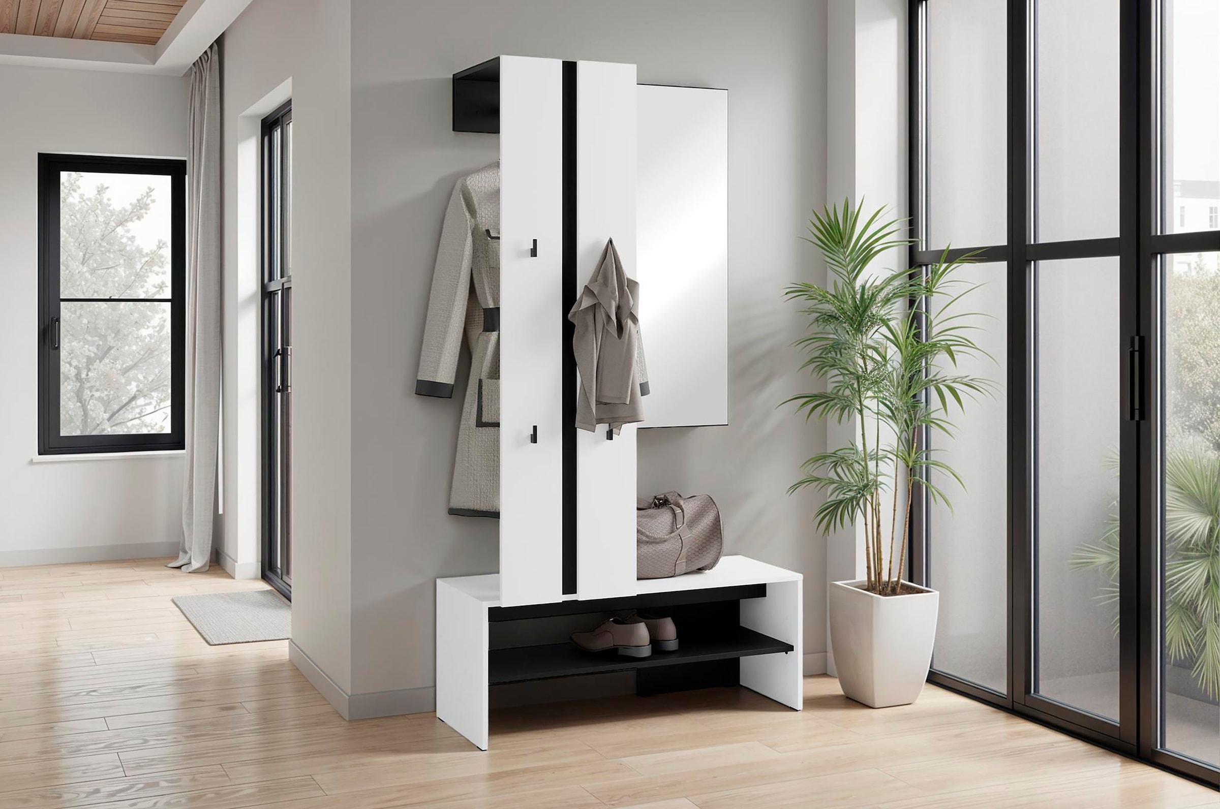 byLIVING Kompaktgarderobe »Dielen - Set Nante« 2 Stk. tlg. maximale Ordnung auf wenig Fläche mit Spiegel, Kleiderstange und Haken