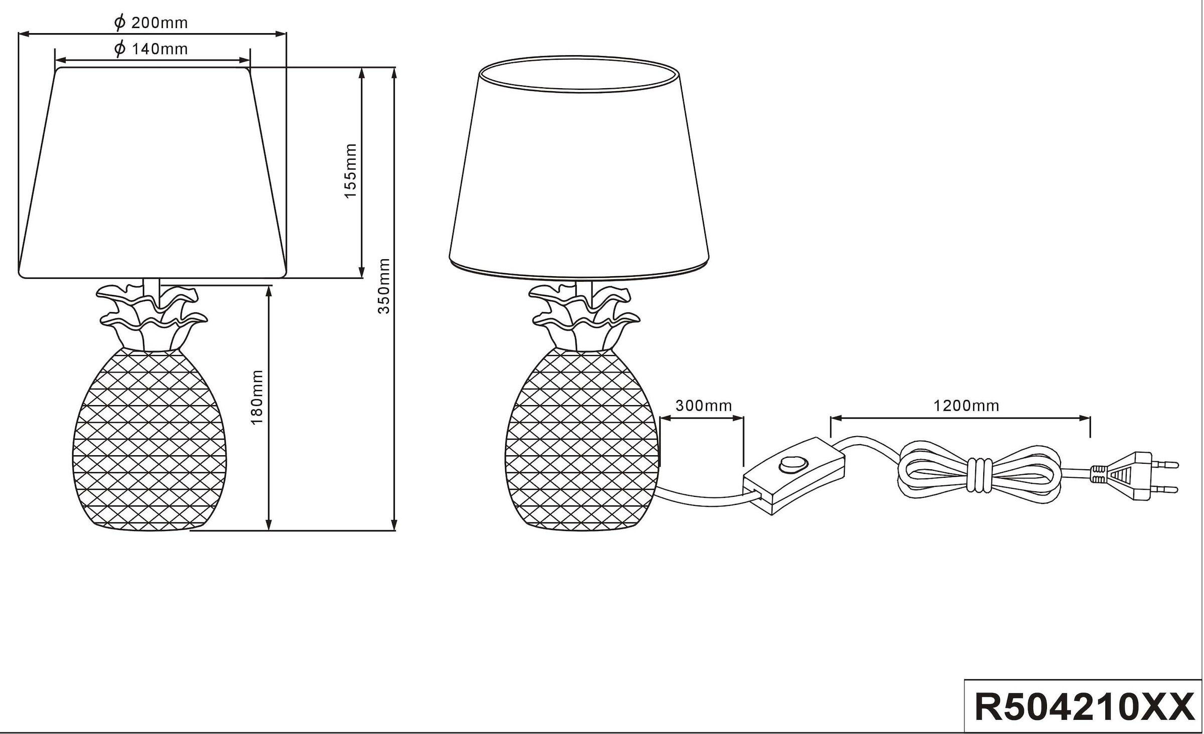 TRIO Leuchten Tischlampe »Pineapple«, 1 flammig, Leuchtmittel E14 | ohne Leuchtmittel, Ananas Form gold, Stoffschirm schwarz/gold