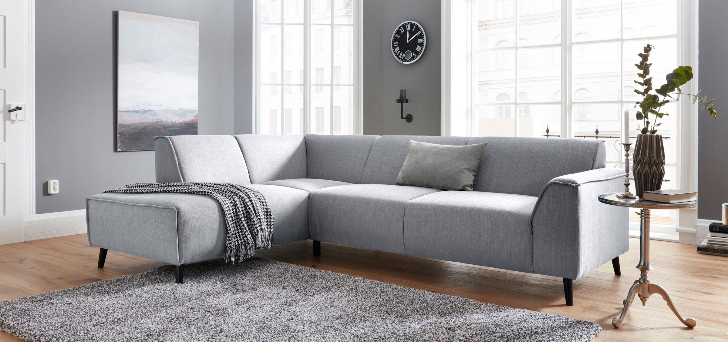 DOMO collection Ecksofa »Amora, inklusive komfortablem Federkern für mehr Sitzkomfort, L-Form«, mit Ottomane, elegant und zeitlos, bequem, Komfortsitzhöhe 47cm