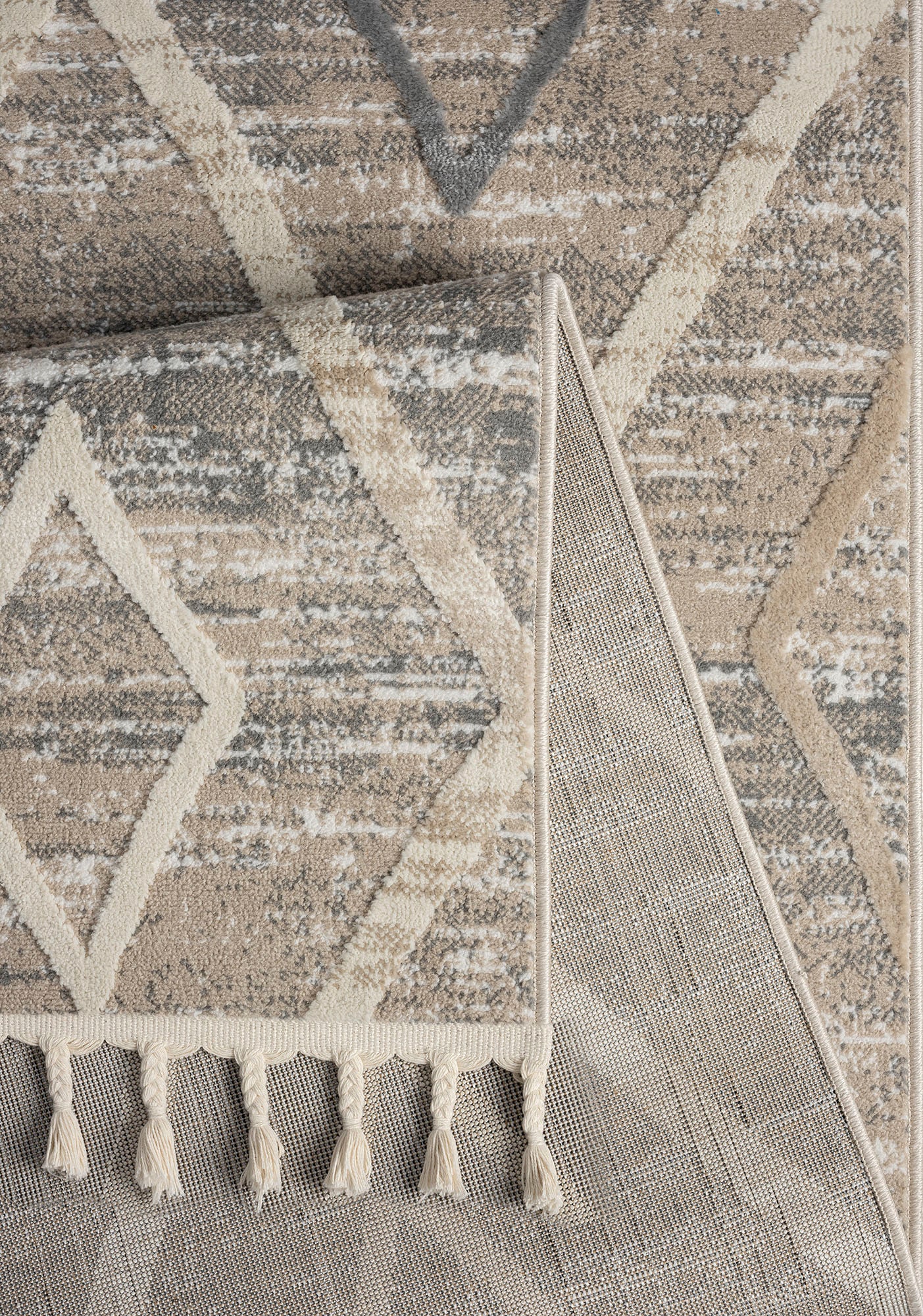 OTTO home Teppich »Otilie« rechteckig 11 mm Höhe dichte Qualität, Woll-Look, Boho, mit Fransen und Rauten, Scandi