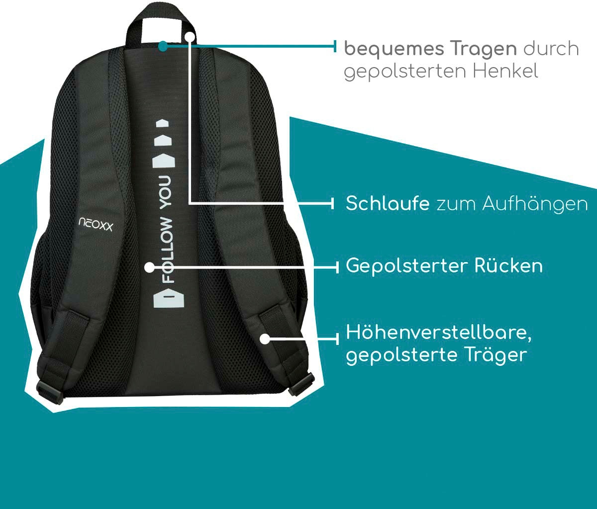 neoxx Schulrucksack »Fly, All about Neon«, aus recycelten PET-Flaschen