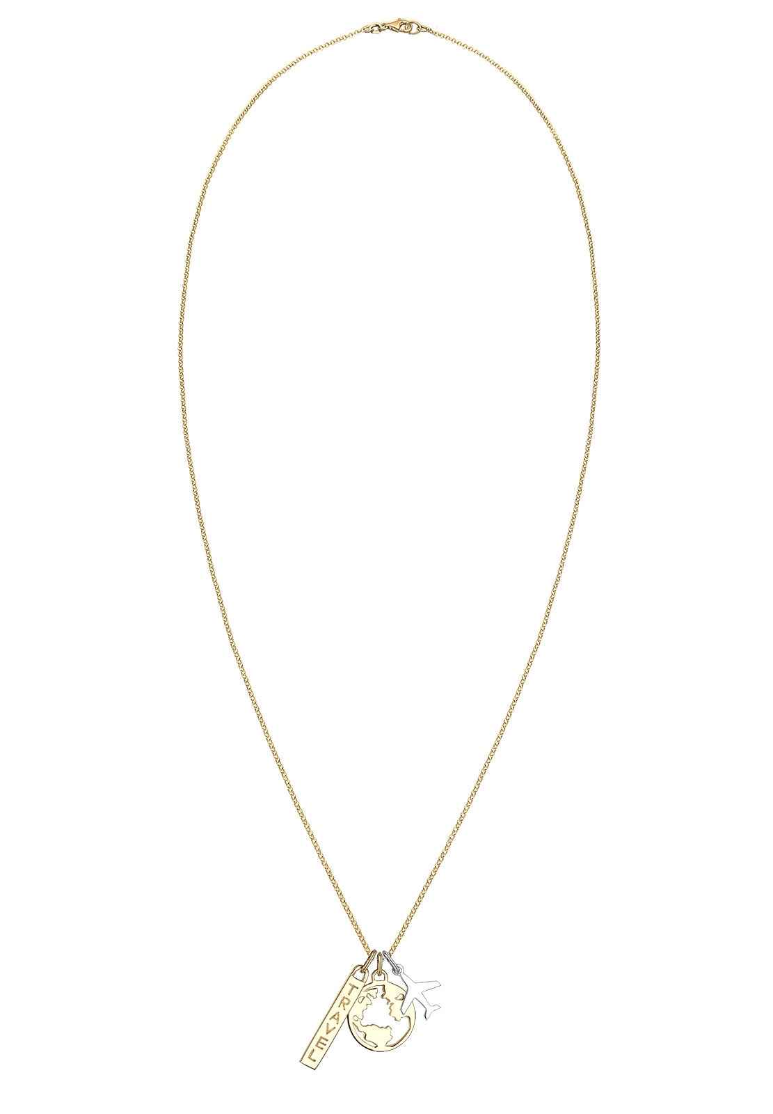 Elli Kette mit Anhänger »Halskette Globus Flugzeug Travel 925 Sterling Silber Bicolor«