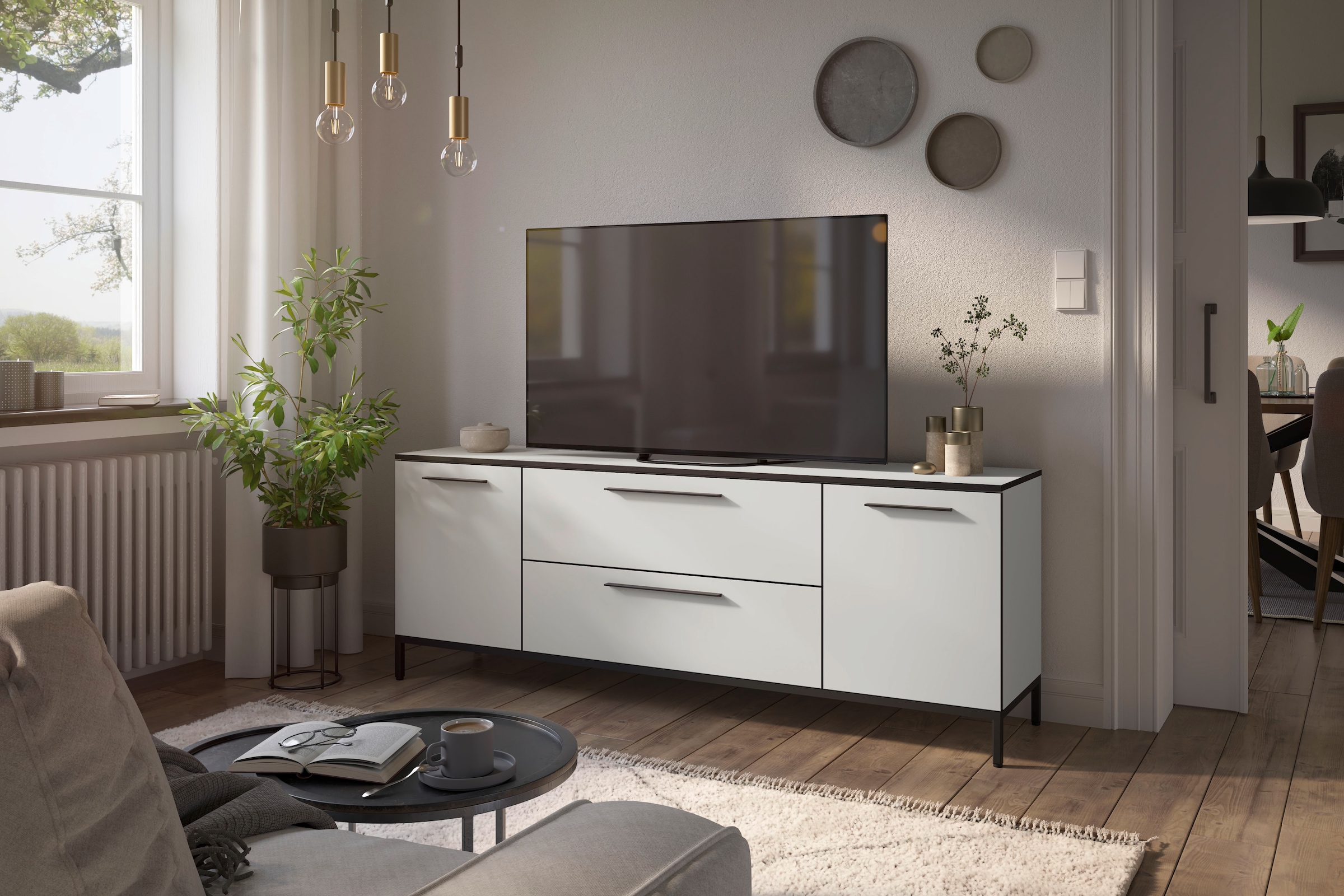 Manjana Möbel Lowboard »mit Schwarz matten Metallgriffen«