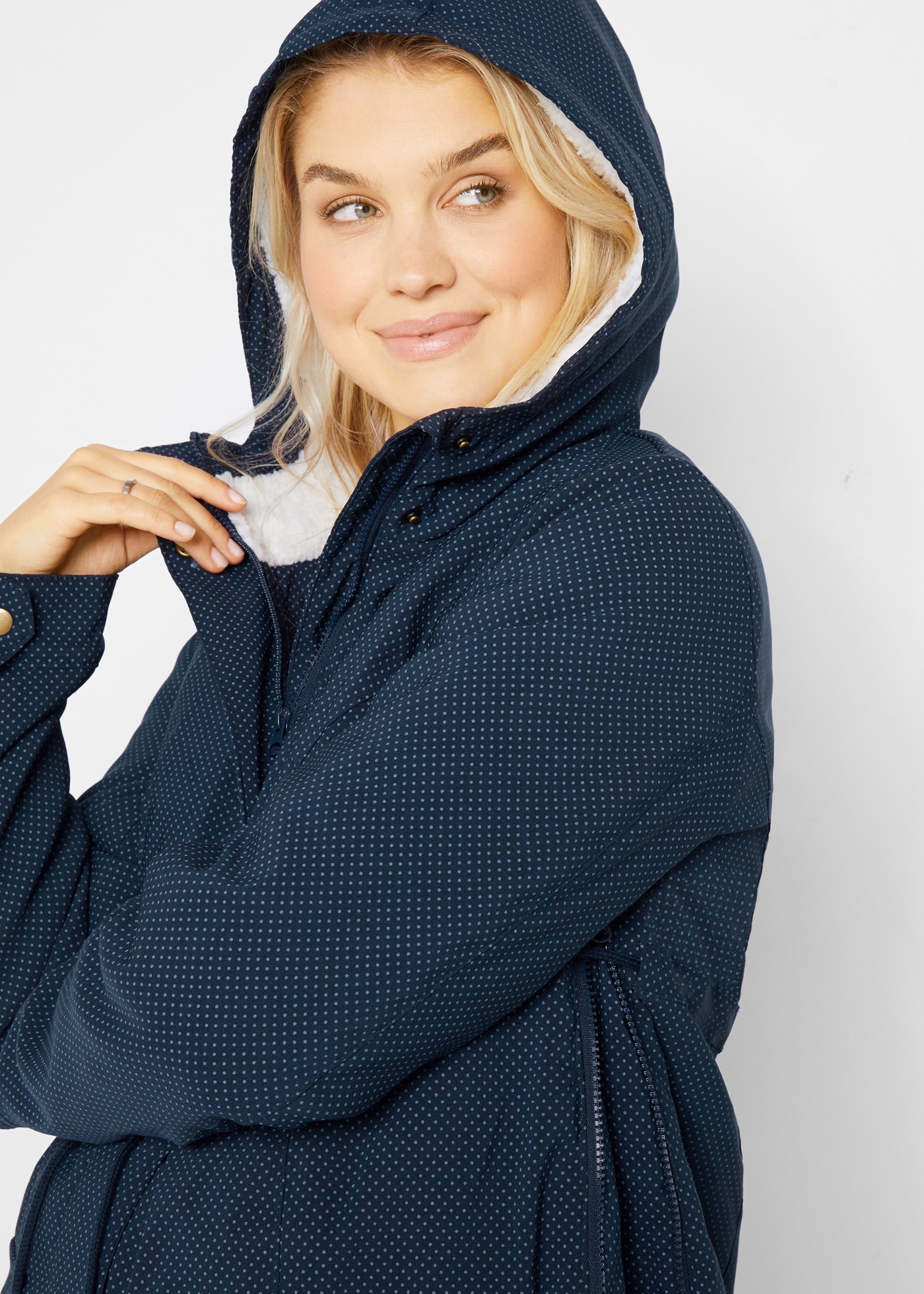 bonprix Umstandsjacke mit Kapuze mit abnehmbarem Trageeinsatz mit Kapuze, figurbetonte Passform