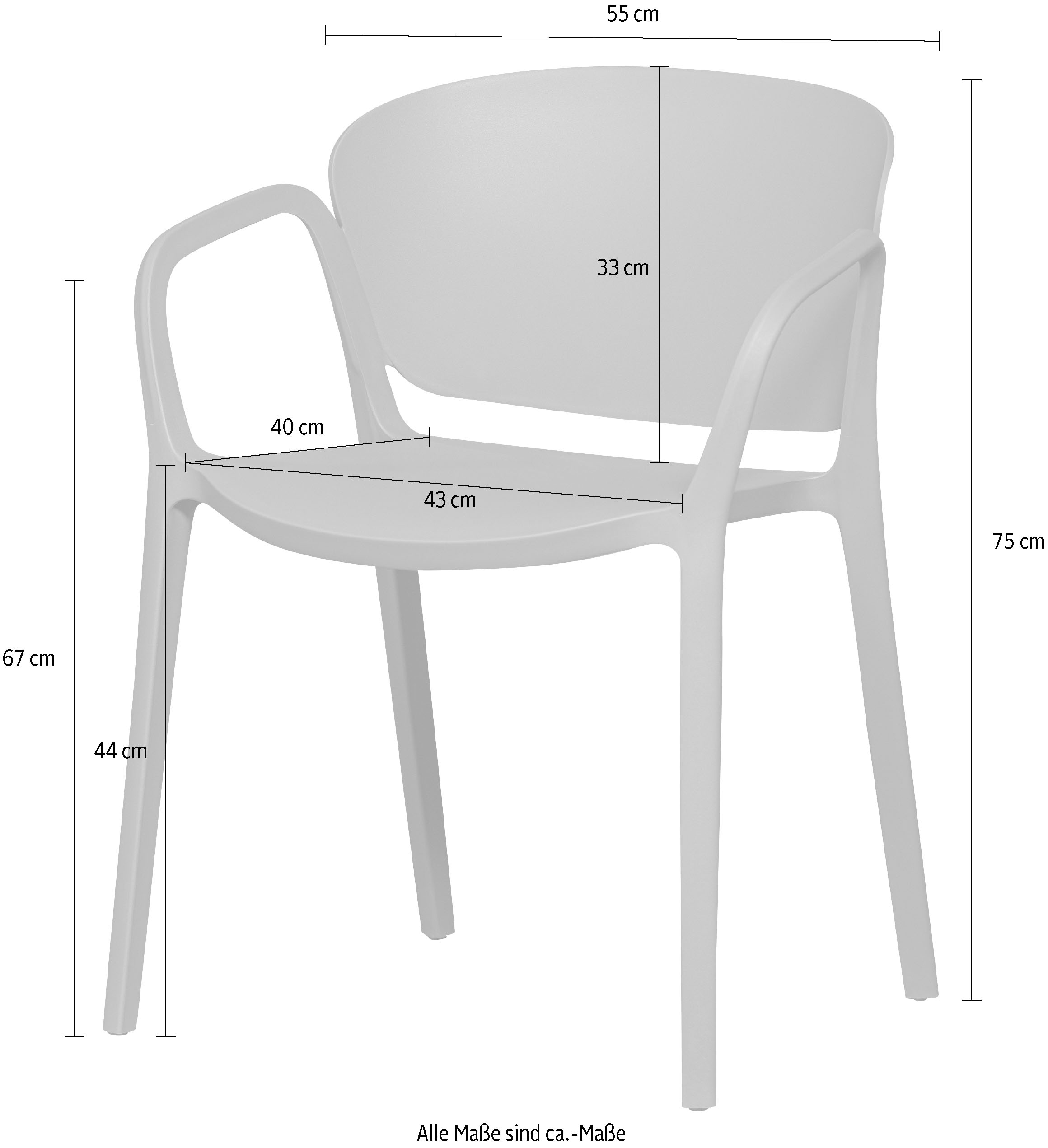 WOOOD Esszimmerstuhl »Bent Polypropylen stapelbar für In- und Outdoor, H 75 x B 57 x T 56 cm« () (Set, 2 St) Tragkraft 150 kg, fertig montiert, wasserabweisendes