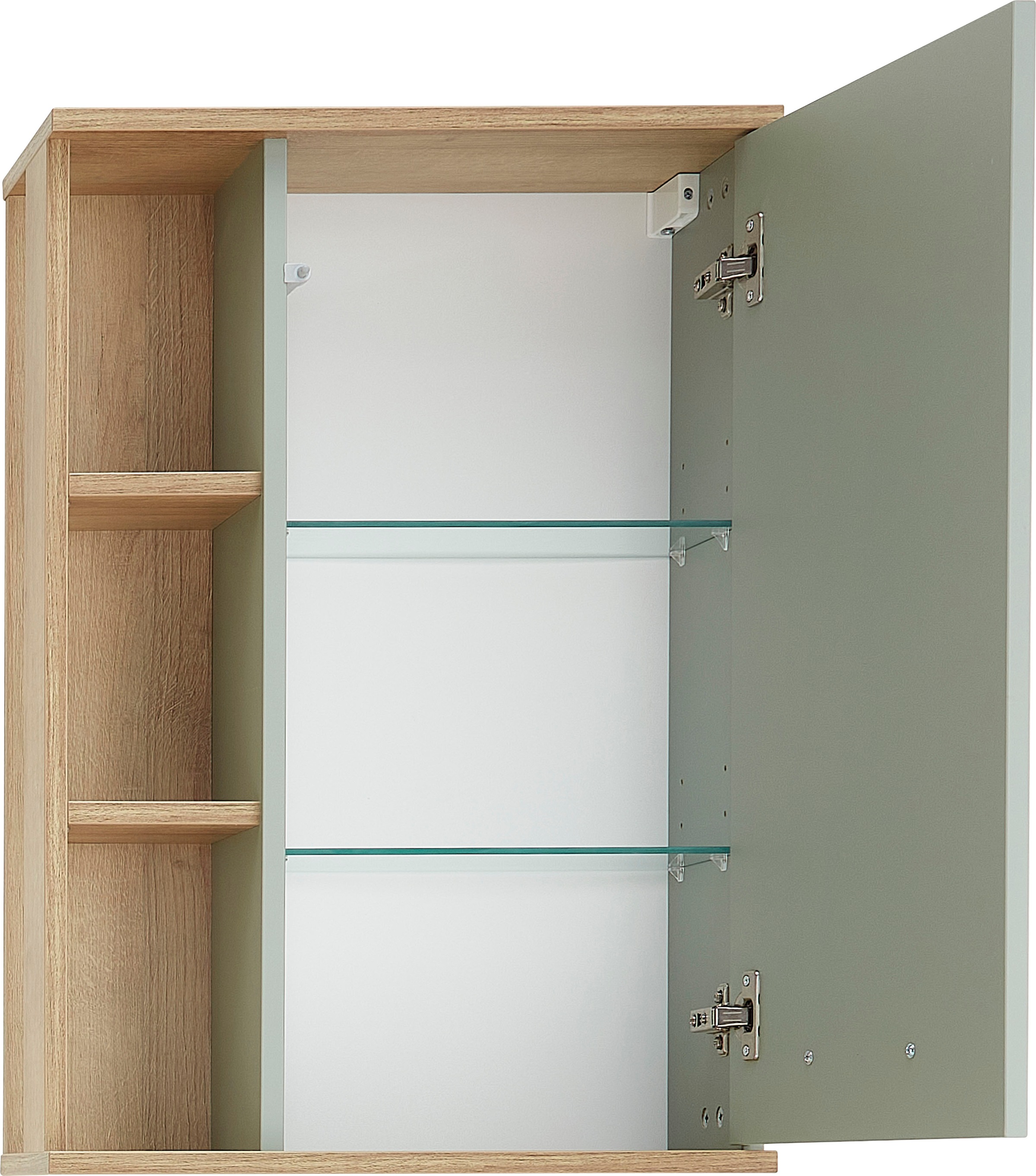 Saphir Hängeschrank »Quickset Badschrank 50,5 cm breit mit 1 Tür und 2 Glas-Einlegeböden«, Badezimmer-Hängeschrank inkl. Türdämpfer, Holzgriffe
