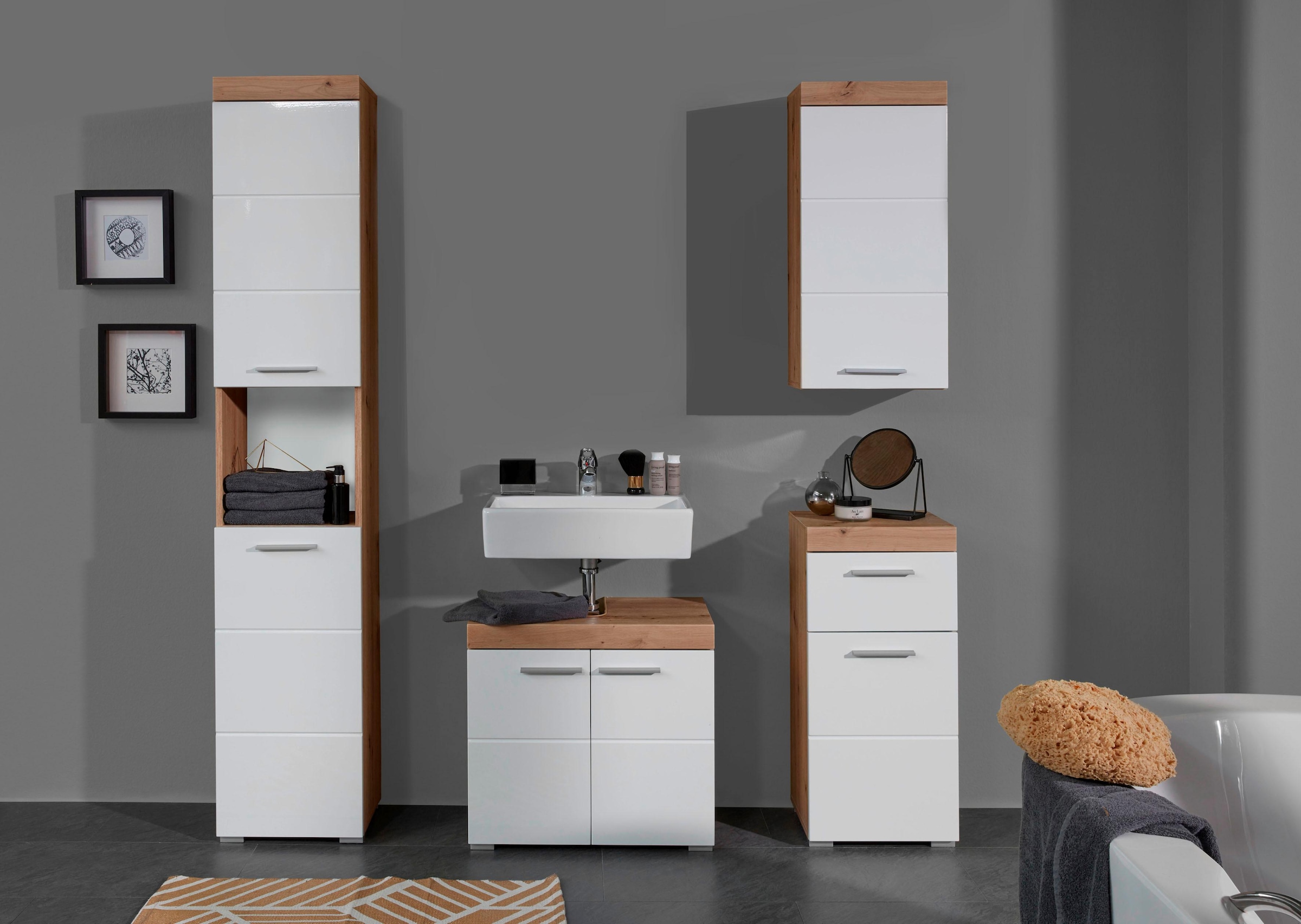 INOSIGN Badmöbel-Set »Avena«, (Set, 4 St.), Mit Hochschrank, Waschbeckenunterschrank, Wandschrank und Unterschrank